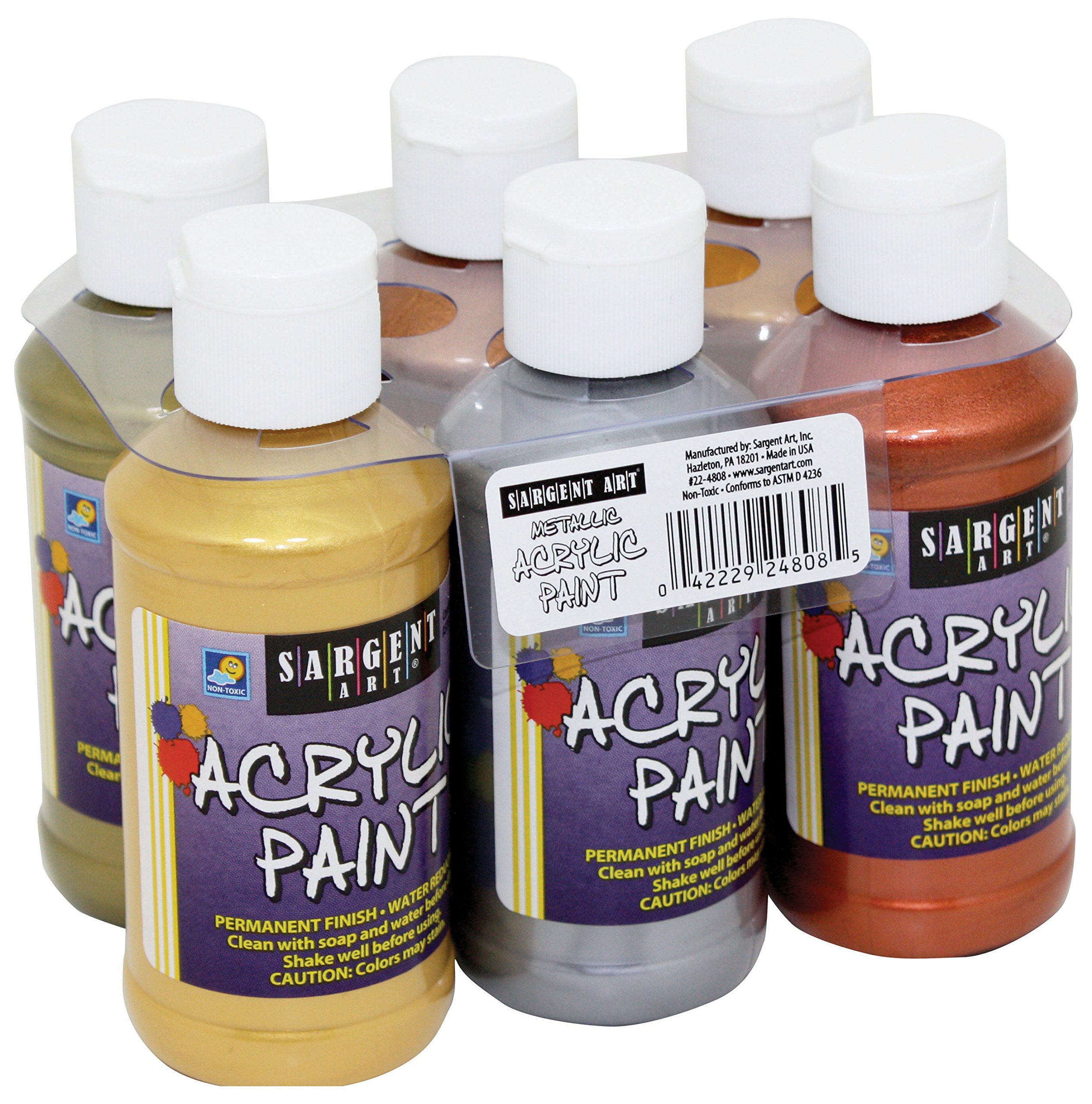 Sargent Art Acrylic Paint, 6 Count x 4 Ounce, Assorted Colors, Non-Fading, Rich Vivid Pigments, Brilliant Matte Finish, Fast Dry Formula, Non-Toxic