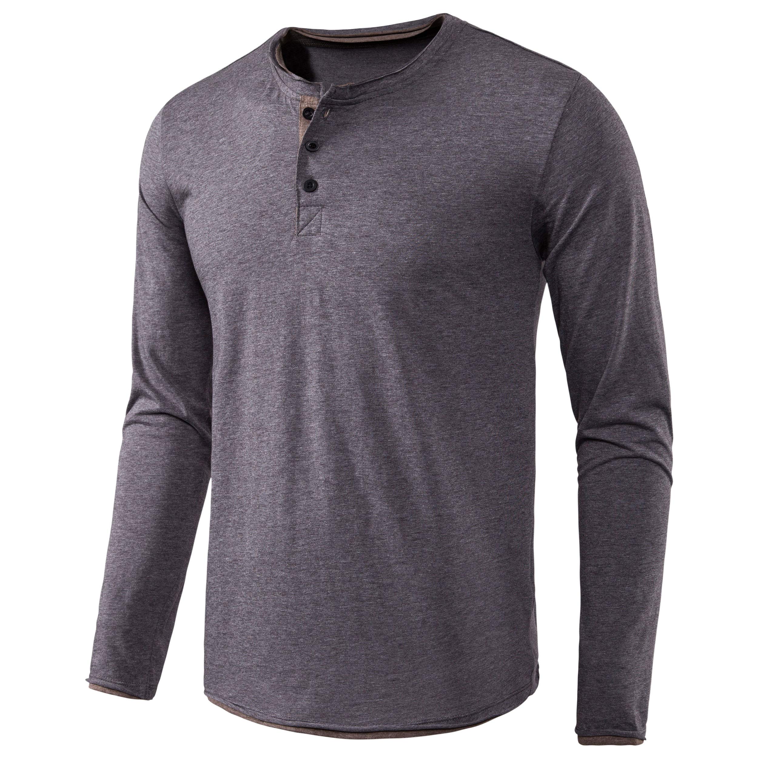 Mens Long Sleeve Casual Lightweight Fitted Basic Henley T-Shirt