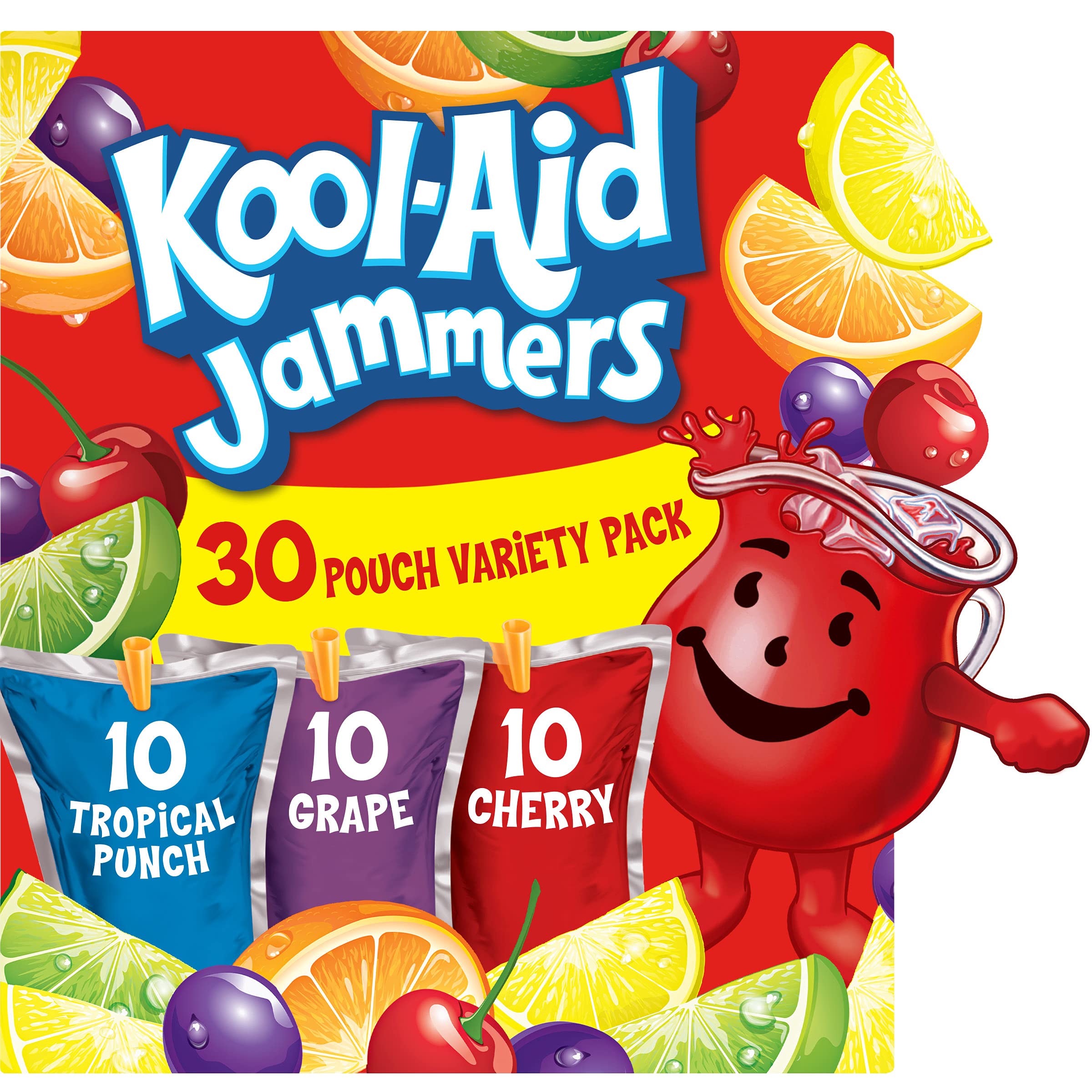 Kool-AidJammers Tropical Punch (Grape & Cherry Artificially Flavored Kids Soft Drink Variety Pack, 30 ct Box, 6 fl oz Pouches)