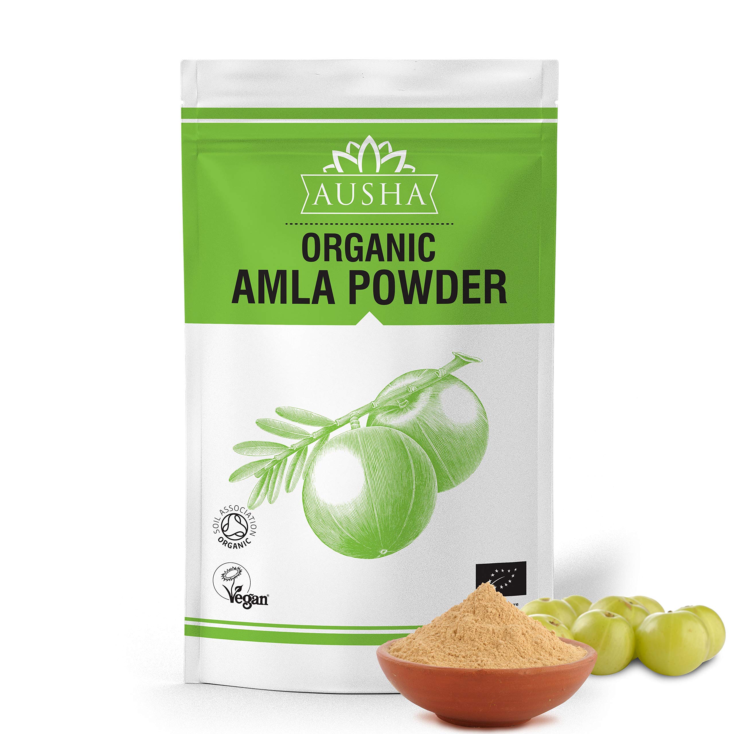 AUSHAOrganic AMLA Powder 1kg | Indian Gooseberry | Certified Organic by Soil Association