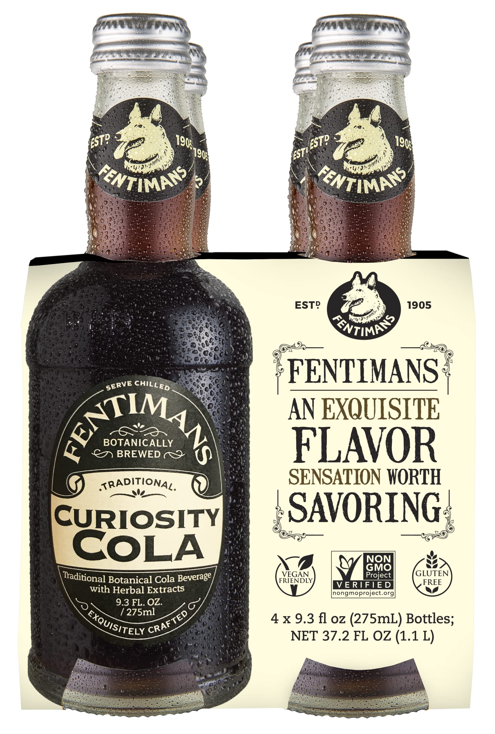 FentimansSparkling Curiosity Cola - Healthy Soda, All Natural Craft Soda Pop, Perfect Mixer, Natural Ingredients, Botanically Brewed - 9.3 Fl Oz (Pack of 4)