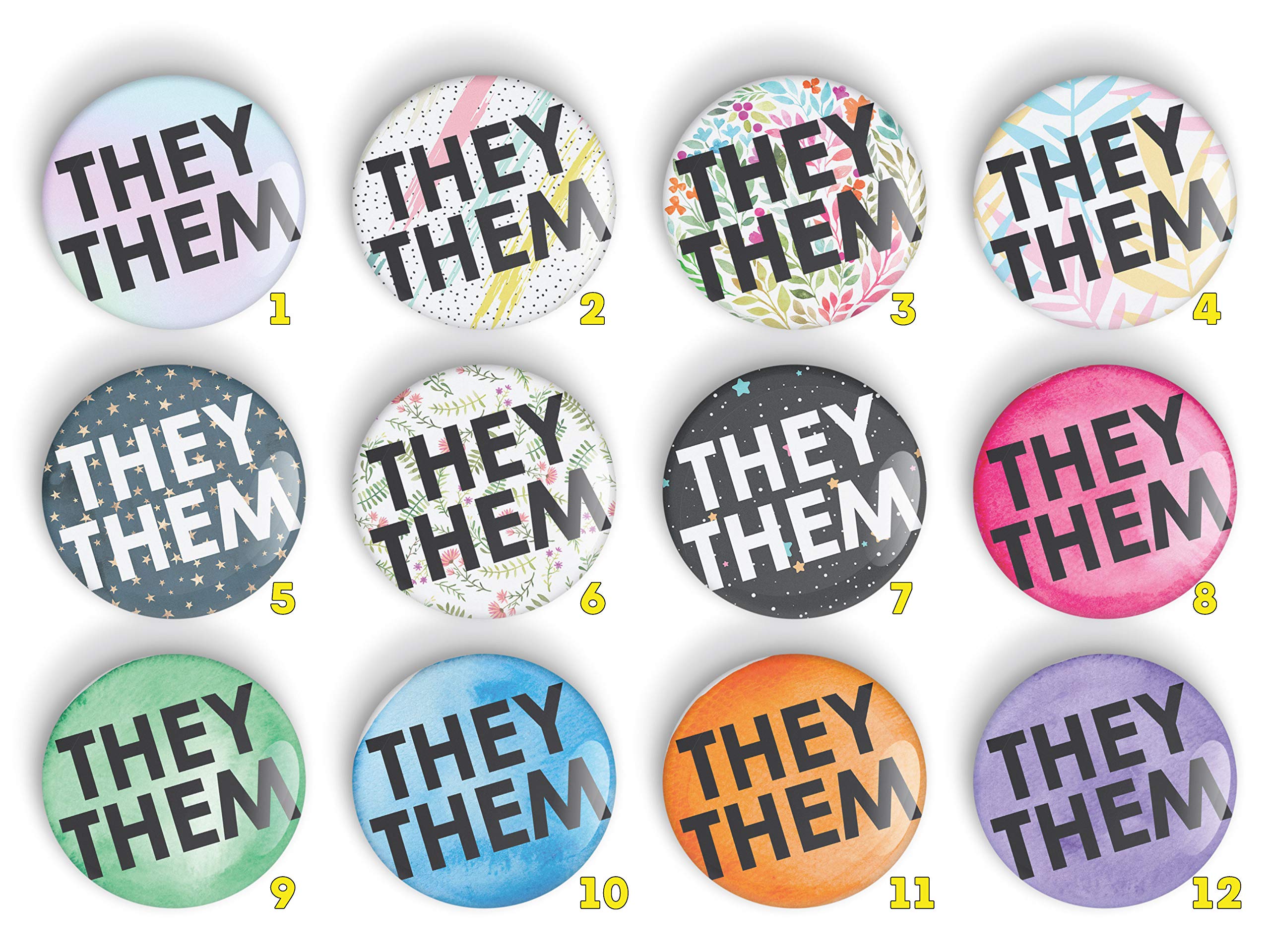 1 x Pronoun THEY/THEM pin badge button, LGBTQ+, LGBT pinback or fridge magnet