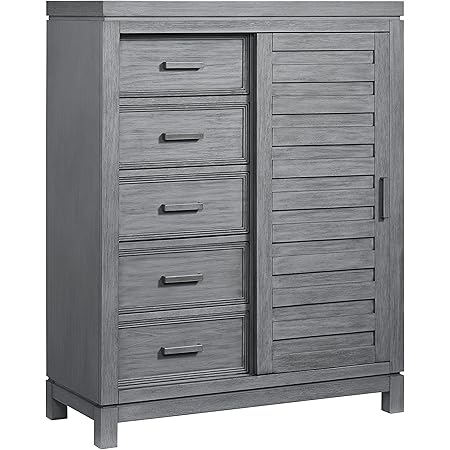 Soho Baby 40045520 Manchester Premium Soft Closing 5-Drawer Chifferobe with Adjustable Shelves and Hanging Rod, Wire Brush Rustic Gray Finish