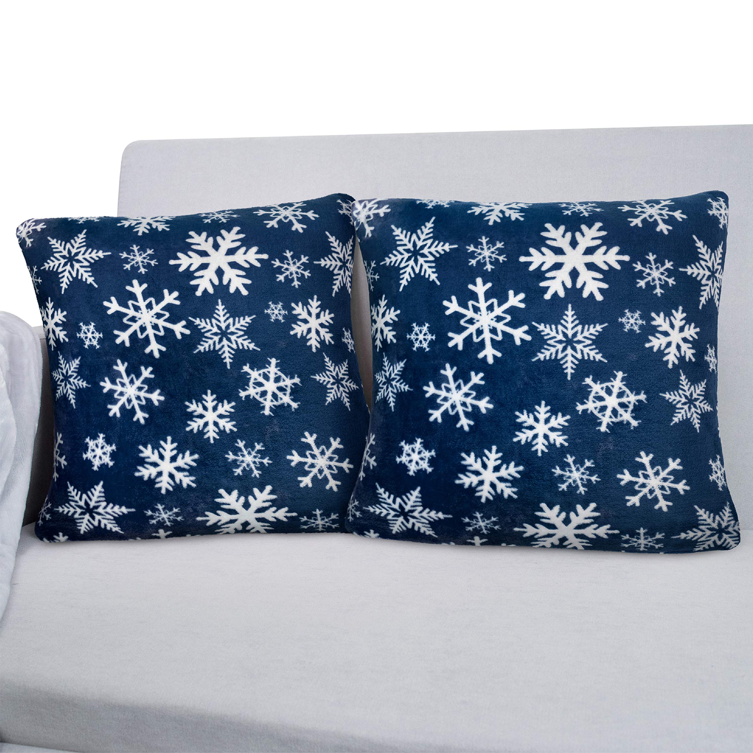 PAVILIADecorative Throw Pillow Covers Set of 2, 18x18, Christmas Holiday Snowflake Blue | Square Pillow Case for Sofa Couch Bed Bedroom Living Room | Plush Soft Decor Accent Zipper Euro Cushion Cover