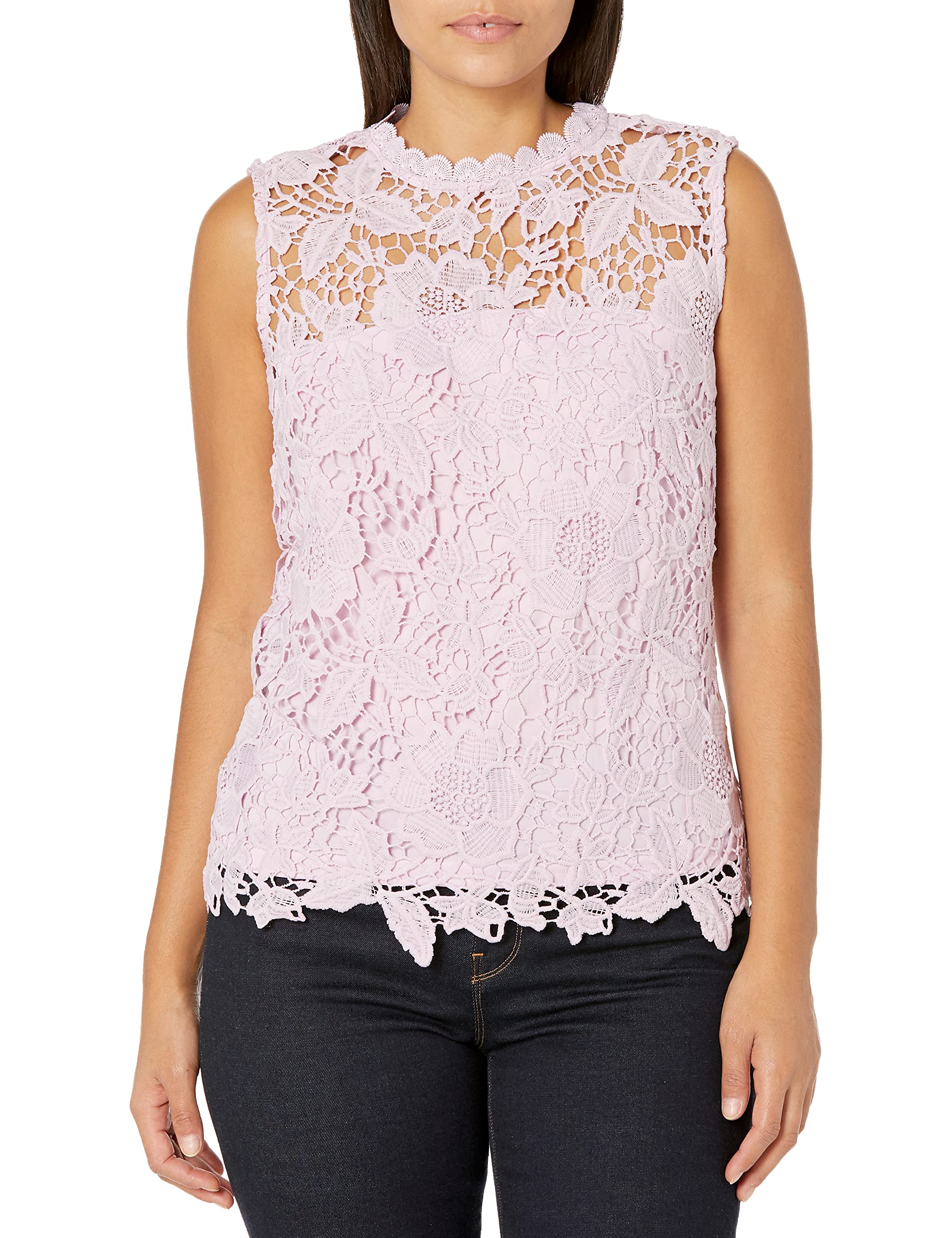 womens Sleeveless Lace Trim Top Blouse