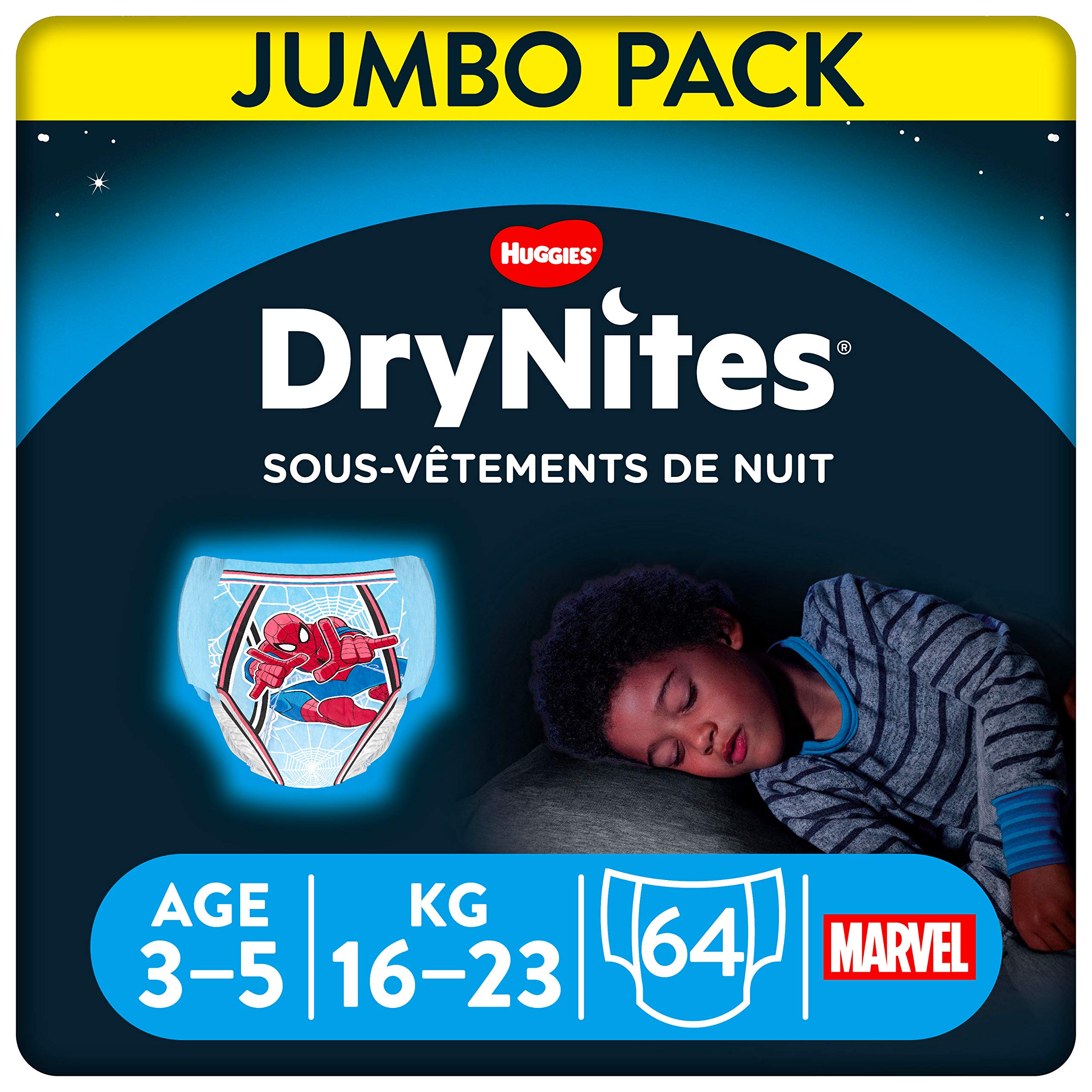 Huggies DryNites, Boys’ Night Time Pants - Sizes 3-5 Years (64 Pants) - Absorbent Pyjama Pants for All Night Comfort - Unbeatable Night Time Protection