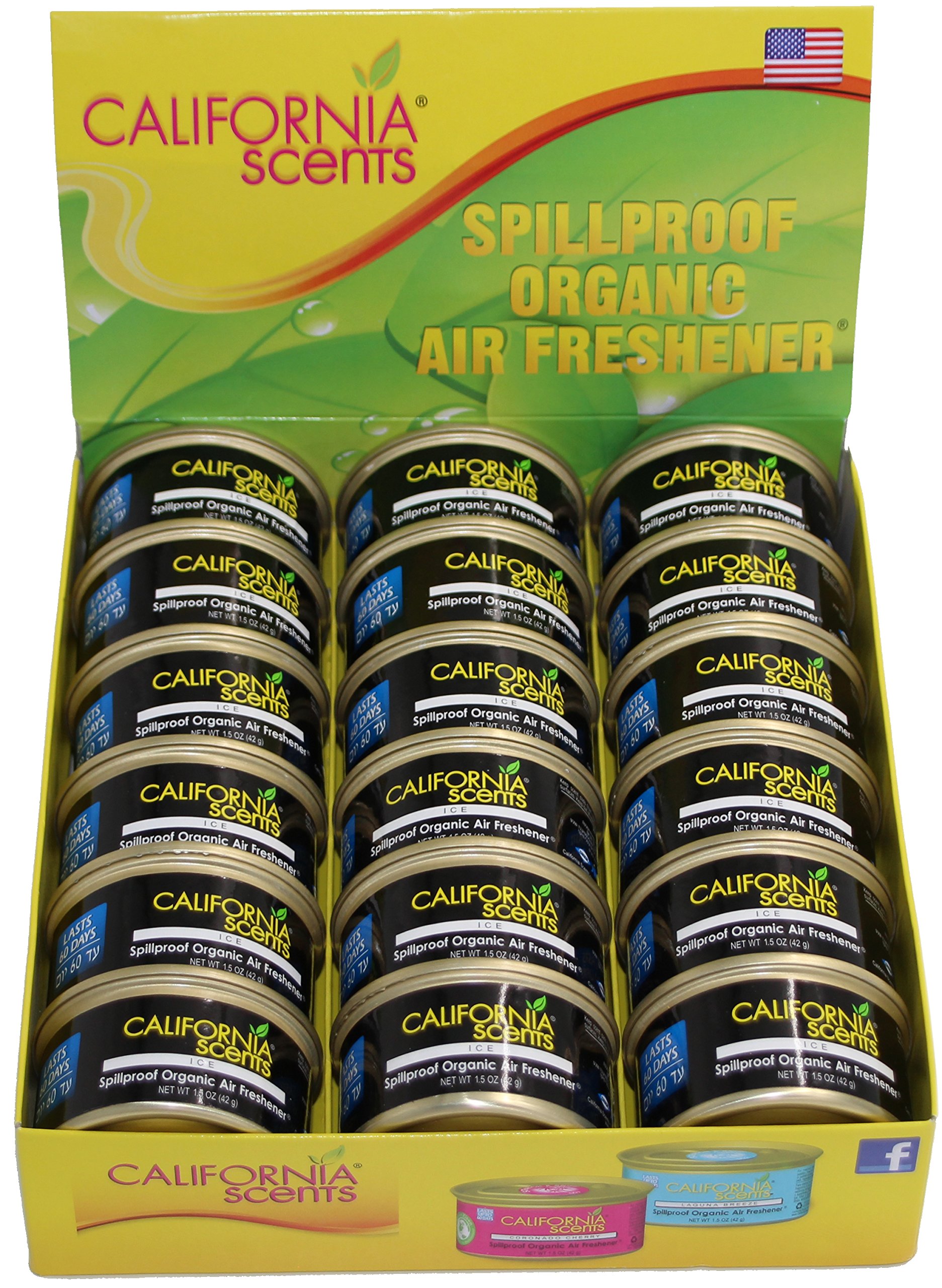 California Scents Spillproof Organic Air Freshener, ICE, 1.5 Ounce Canister (Pack of 18)