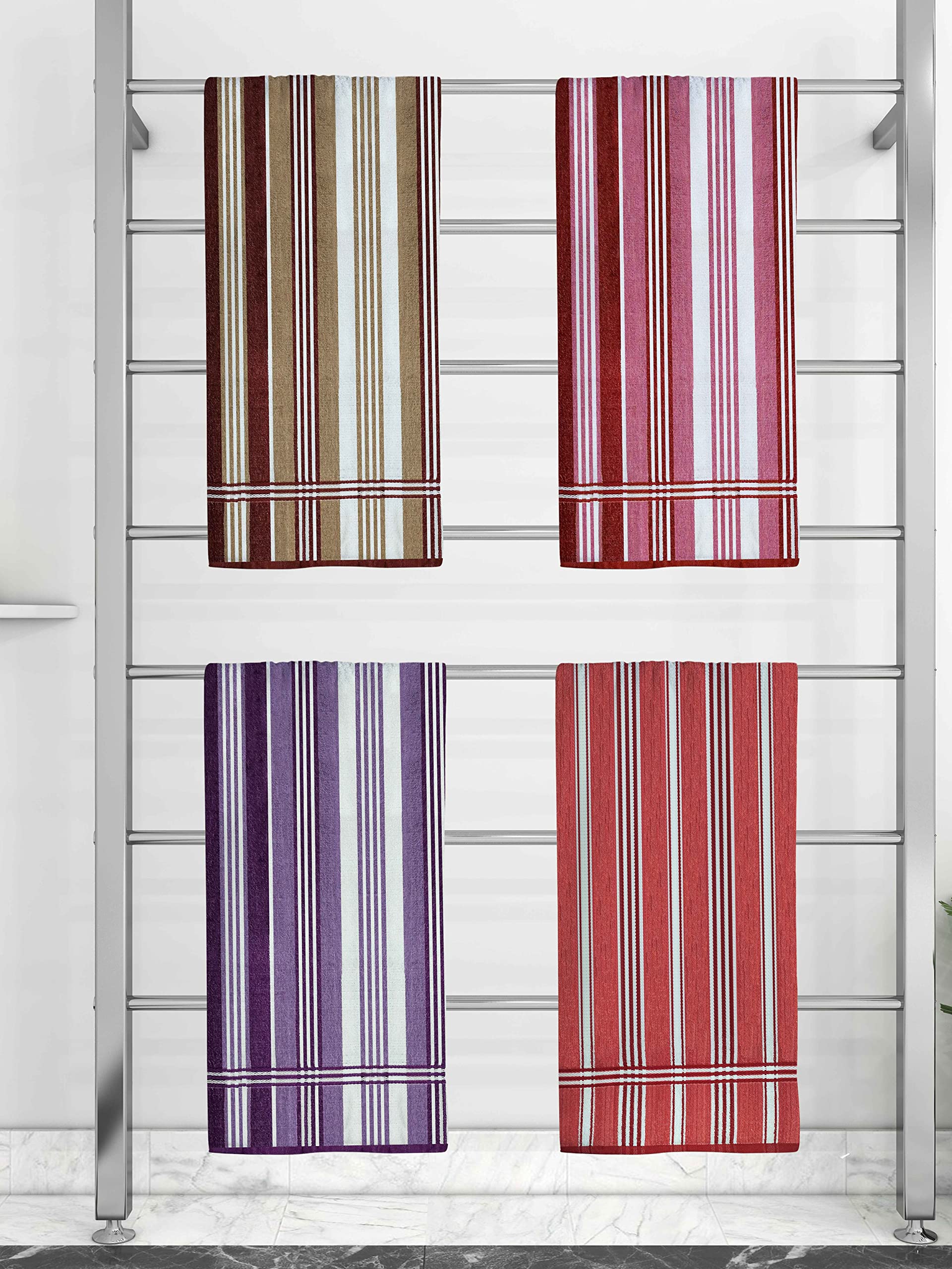 Athom Trendz Ecosaviour Striped Cotton Bath Towel 70x140 cm Multicolour Pack of Four