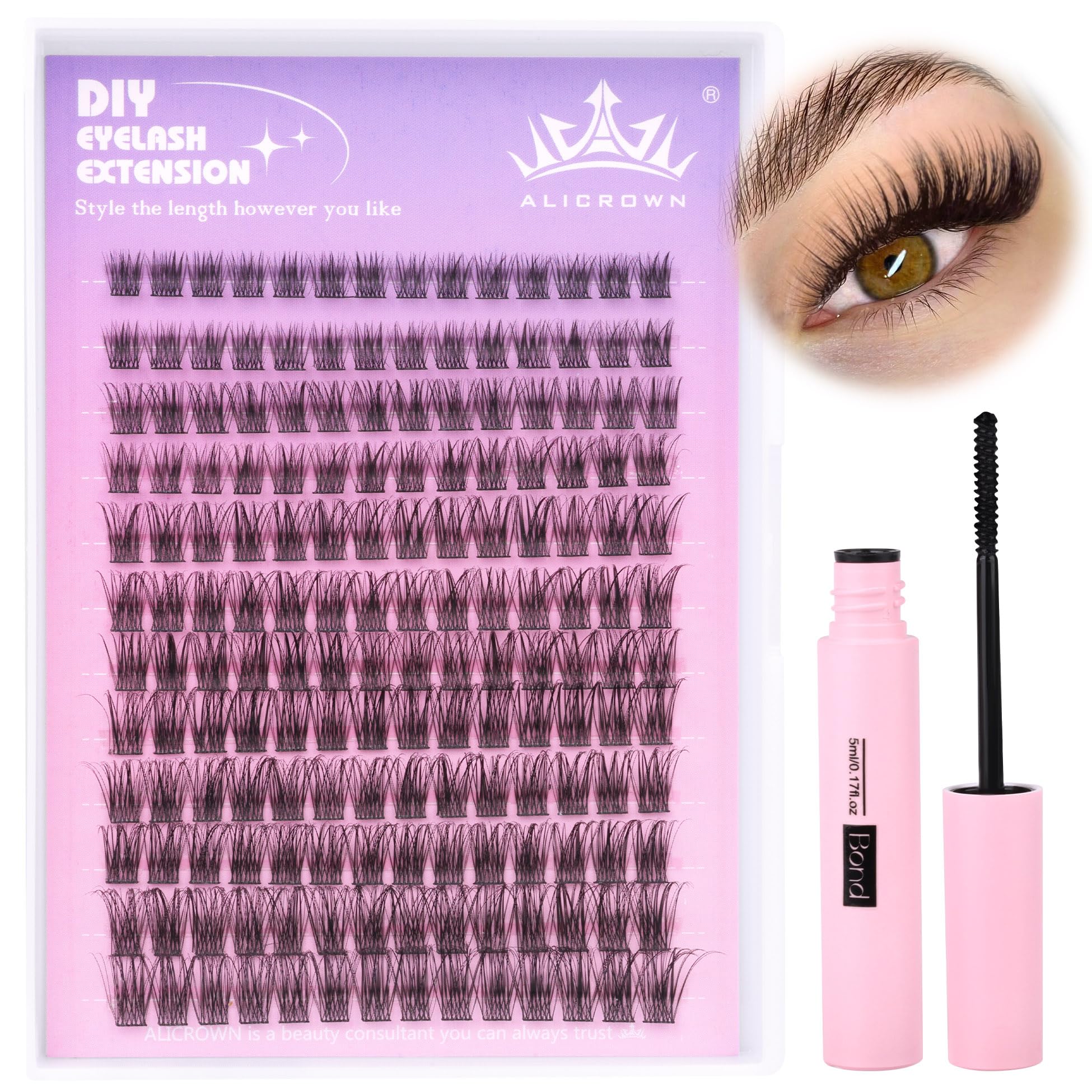 Lash Clusters DIY Lash Extension Kit 168Pcs Fluffy Cluster Eyelashes Extension Kit Natural Individual Lashes Cluster Kit with Lash Glue Wispy 8-16MM Cluster Lashes Kit