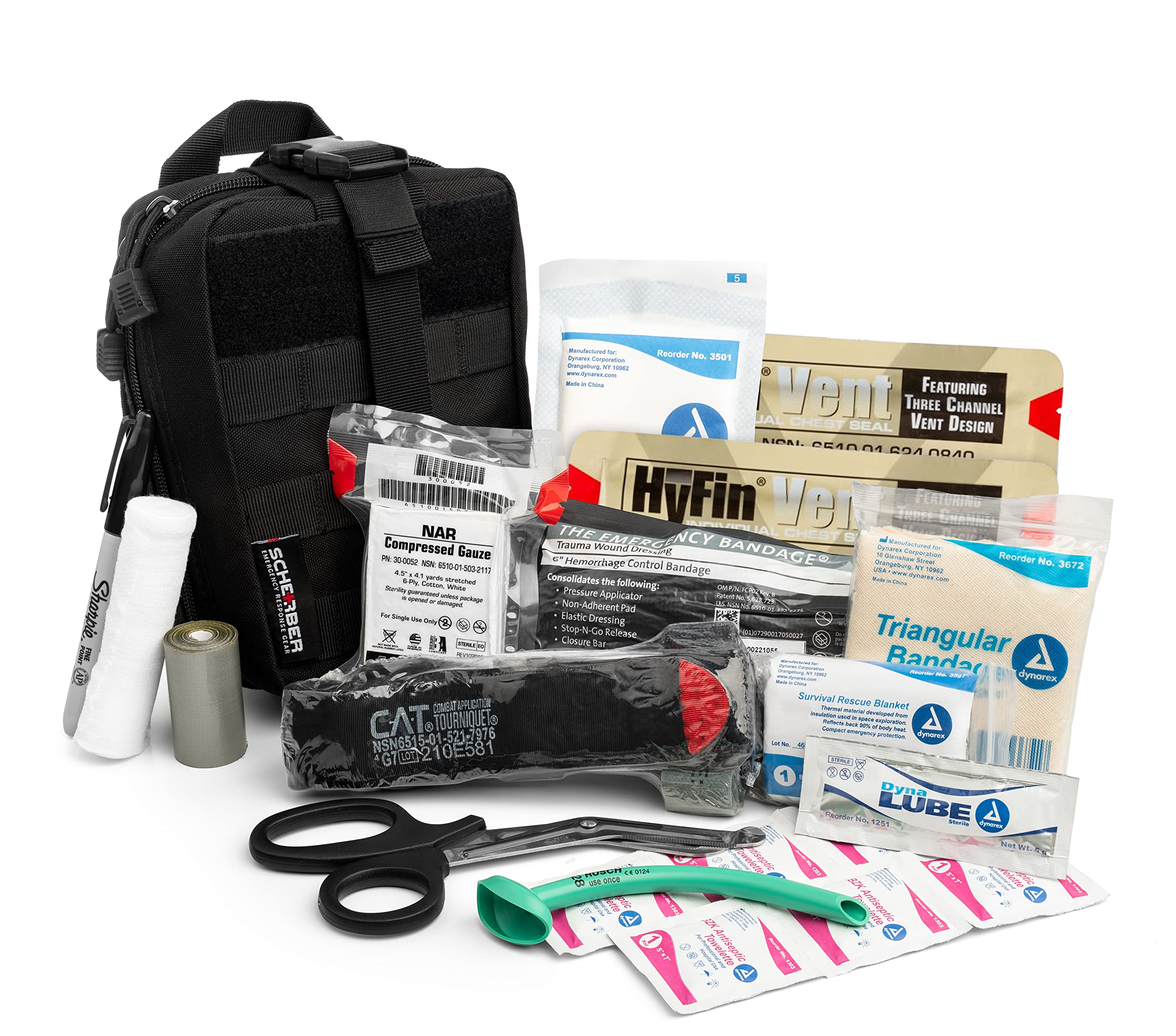 Scherber Premium IFAK Kit Trauma Pack | HSA/FSA Approved | Fully Stocked MOLLE Pouch w/CAT Tourniquet, HyFin Chest Seal, & Israeli Bandage | Trauma Kit for Gunshot, Bleeding, Major Wound Care (Black)