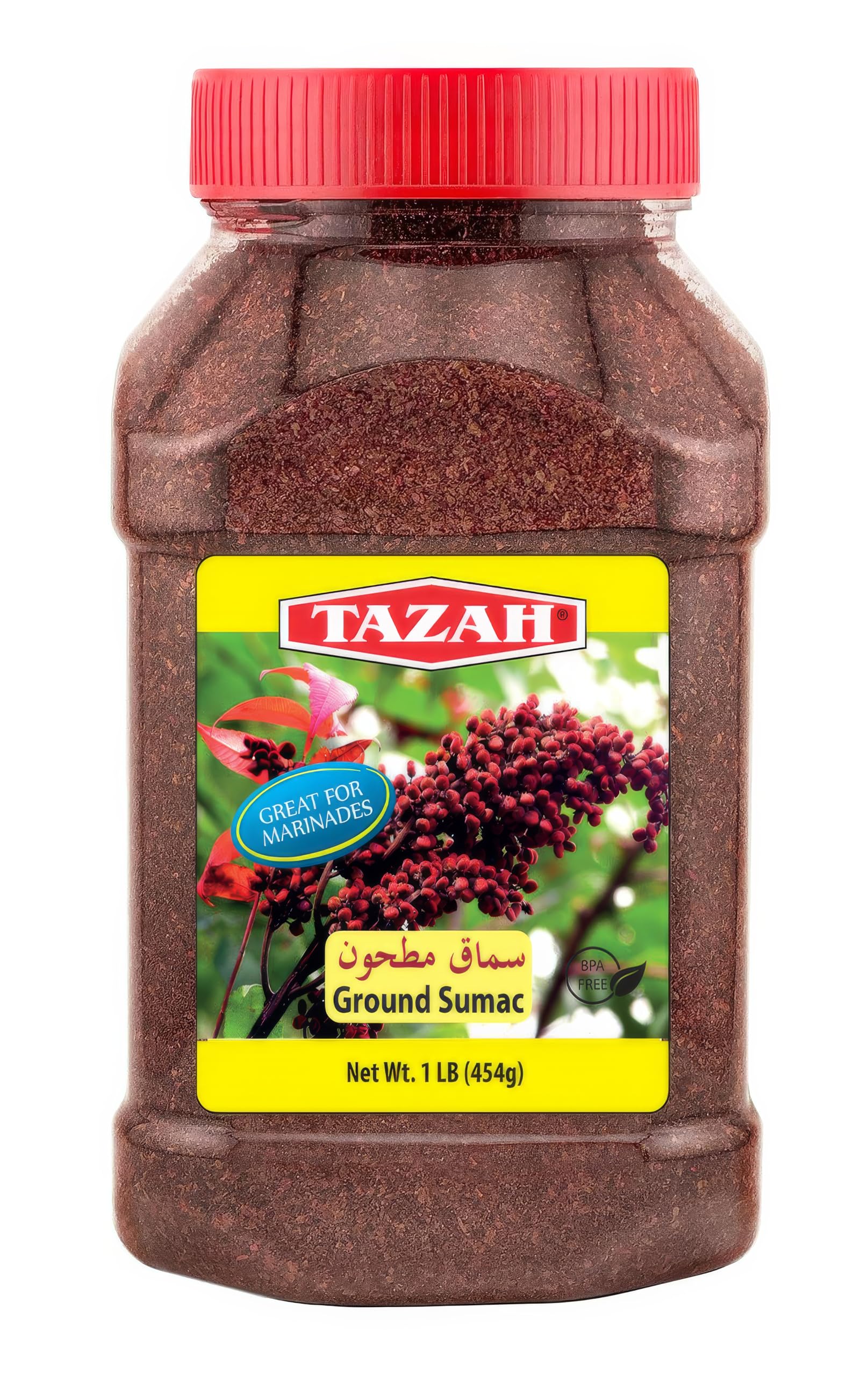 TAZAHSumac Spice - 16oz Ground Sumac Seasoning from Jordan - Essential Ingredient for Mediterranean and Middle-Eastern Cuisine - Perfect for Marinades, Dry Rubs, Kabobs, and Dressings