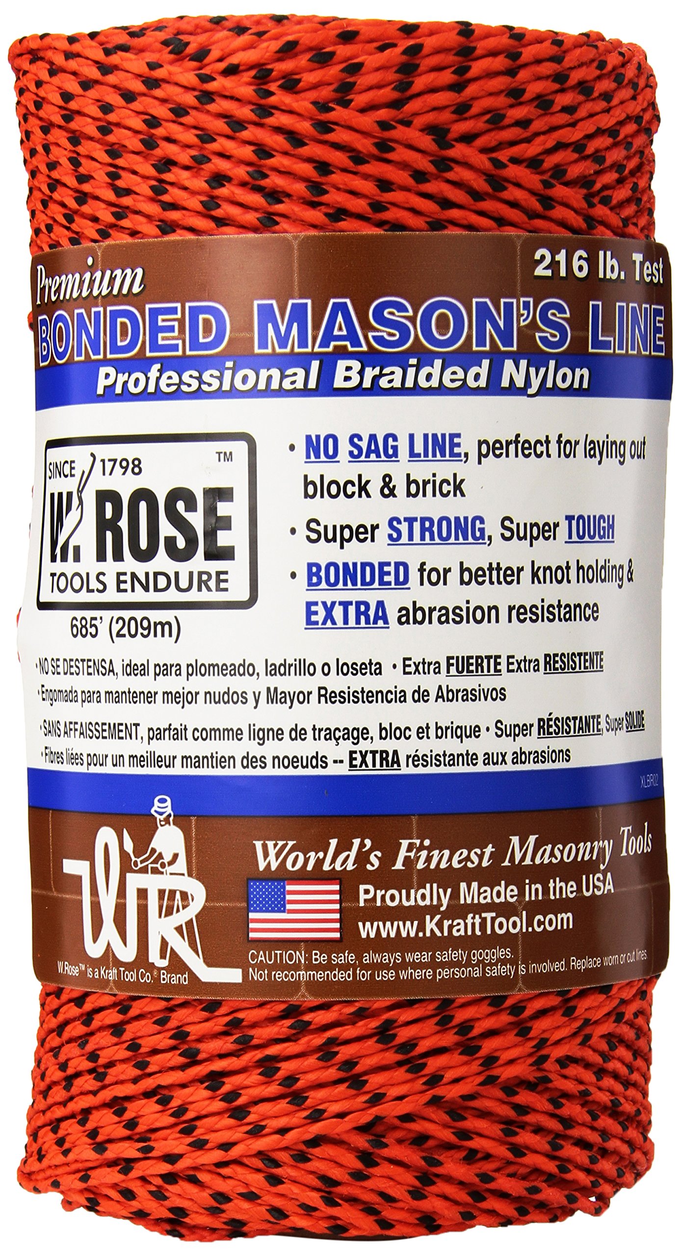 W. Rose RO686 Super Tough Professional Bonded Braided Nylon Mason's Line, 685-Feet, Orange/Black