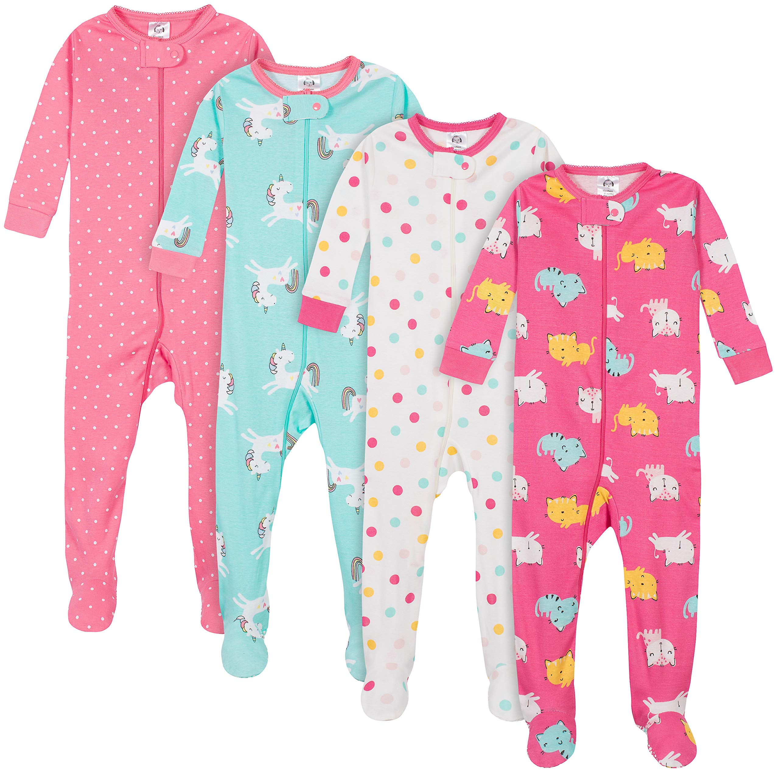 GerberBaby-Girls 4-Pack Footed Pajamas