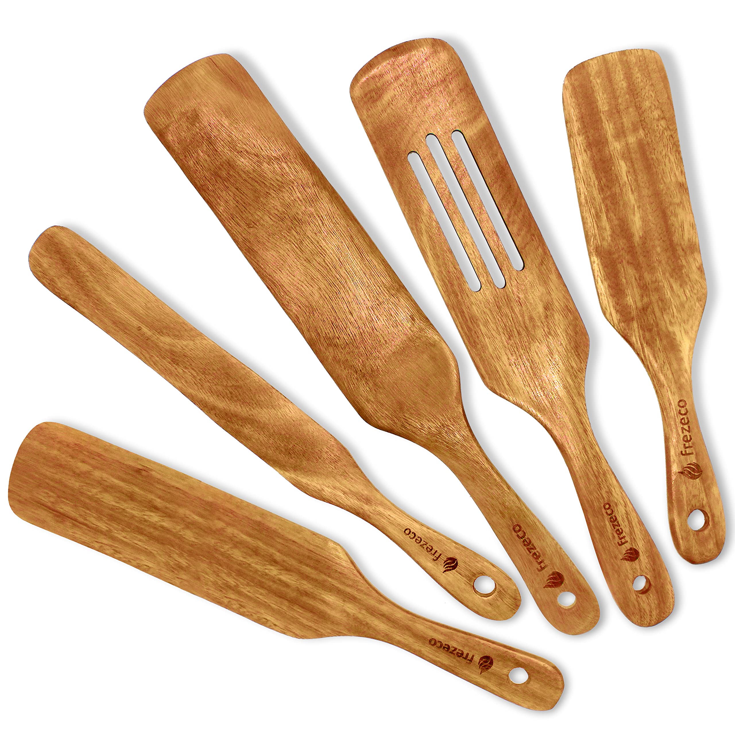 Wooden Spurtle Set — 5 Pcs of Different Spurtles Kitchen Tools Wooden for Cooking in Nonstick Cookware, for Salad Mixing, Serving, Spreading, Stirring & Folding