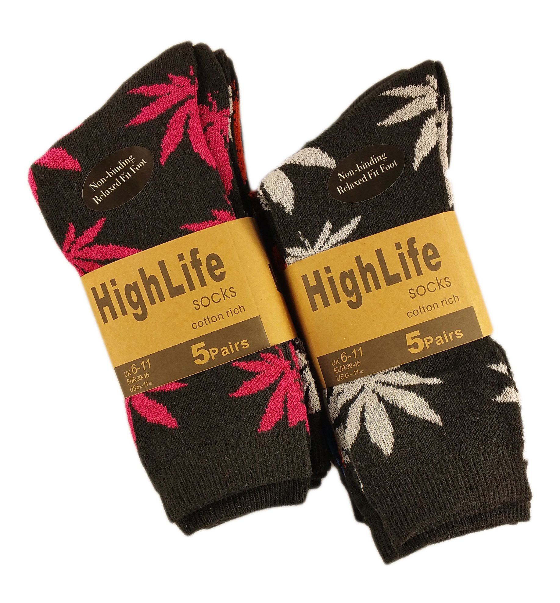 Sockstack® 10 Pairs Of Designer High Life Socks Ganja Leaf Weed Comfort Fit Socks Size 6-11