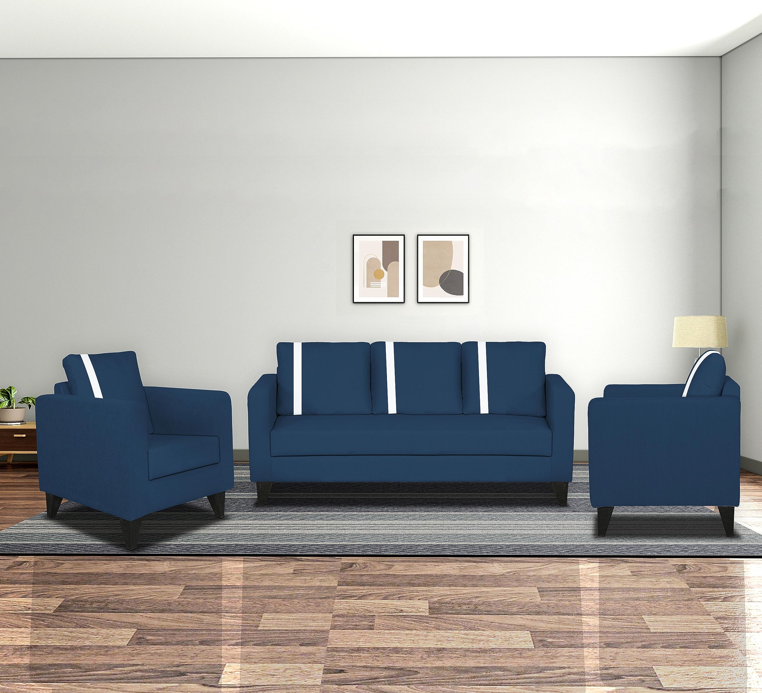 Adorn India Chandler Plus 3+1+1 5 Seater Sofa Set (Blue)