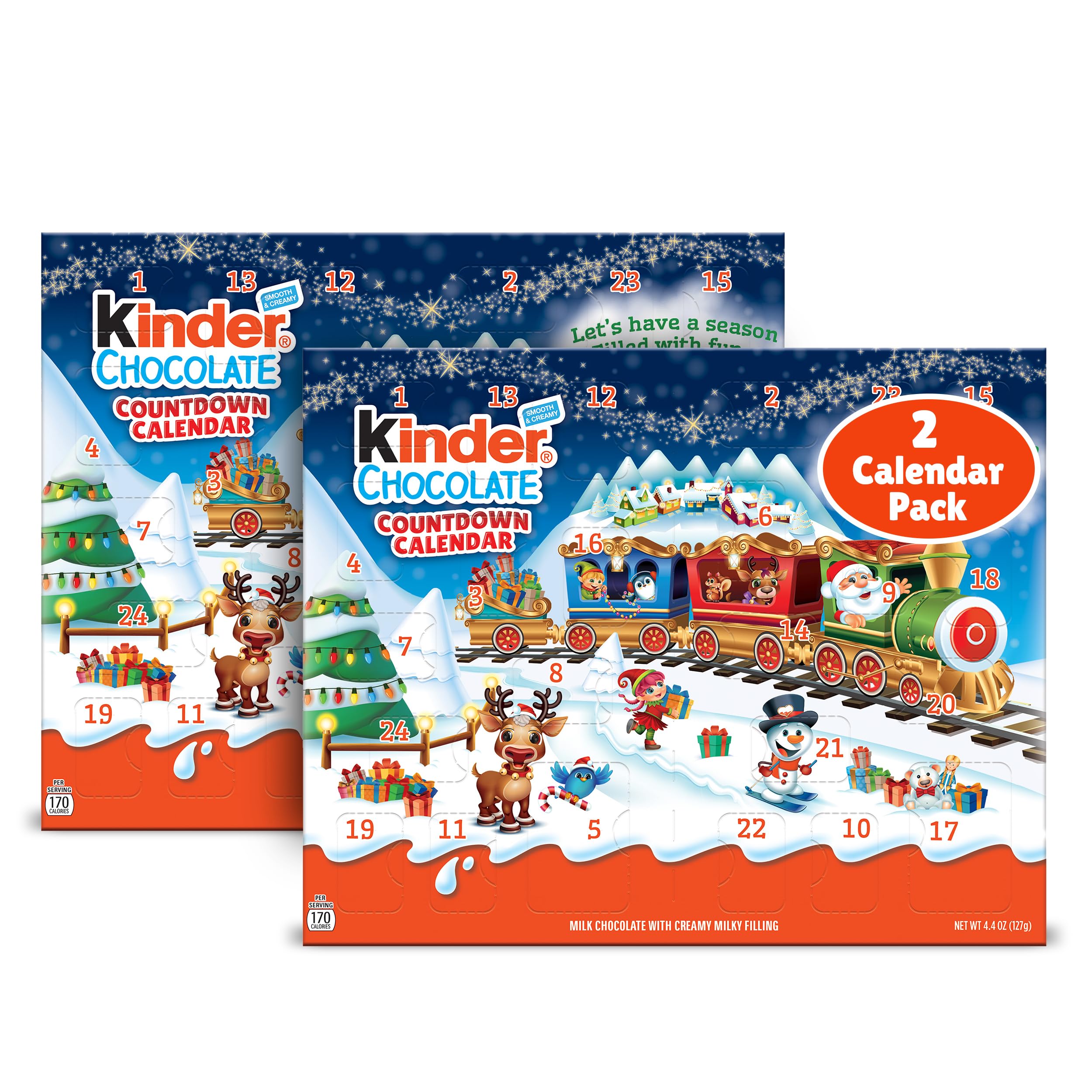 Kinder Chocolate Countdown Calendar, 2 Pack, Individually Wrapped Chocolate Candy, 2024 Advent Calendar, 24 Pieces Each, 8.8 Oz Total