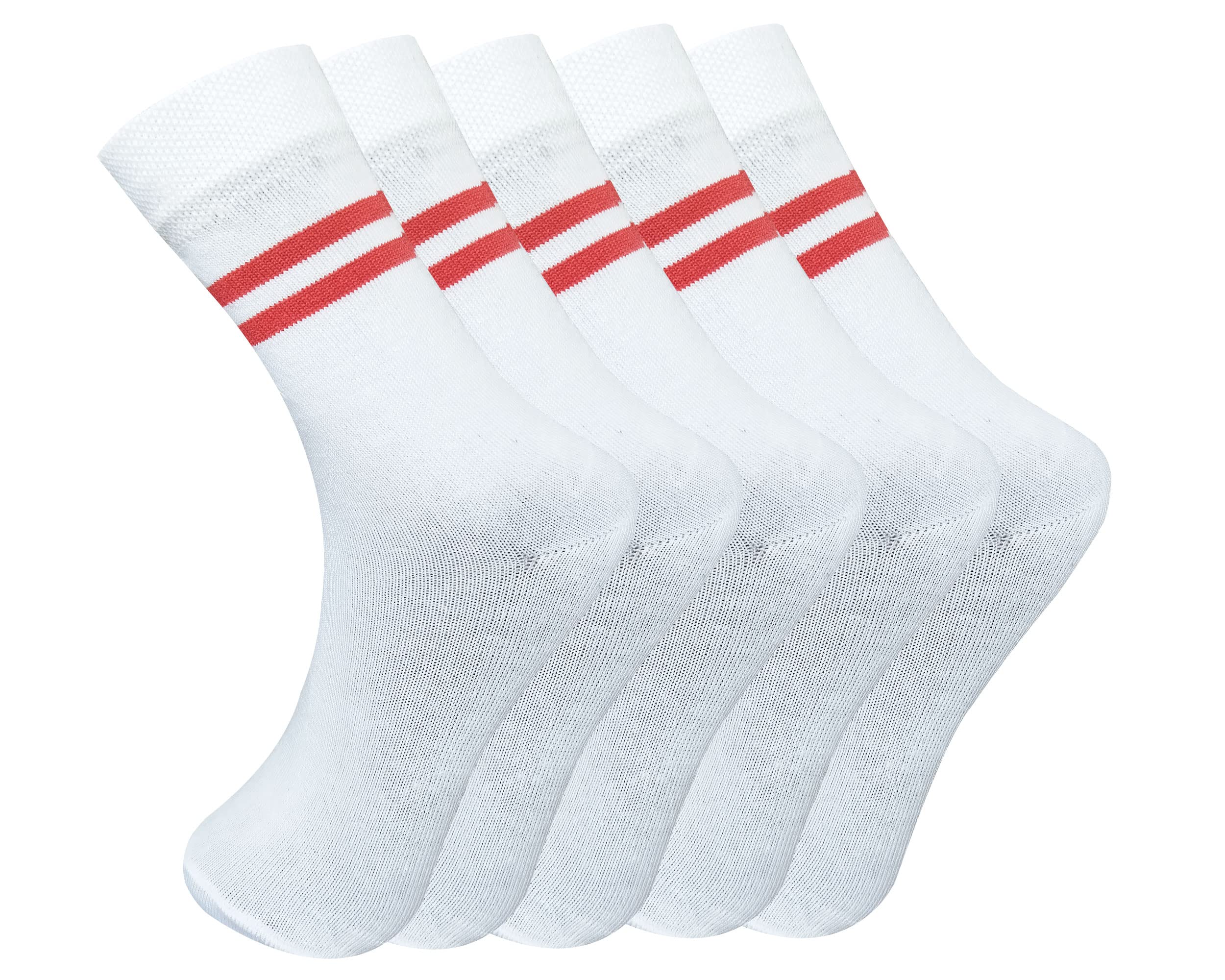 BODYSENSE Lycra Cotton School Uniform Socks White with Red Stripe line For Boys & Girls (Pack of 5 Pairs)