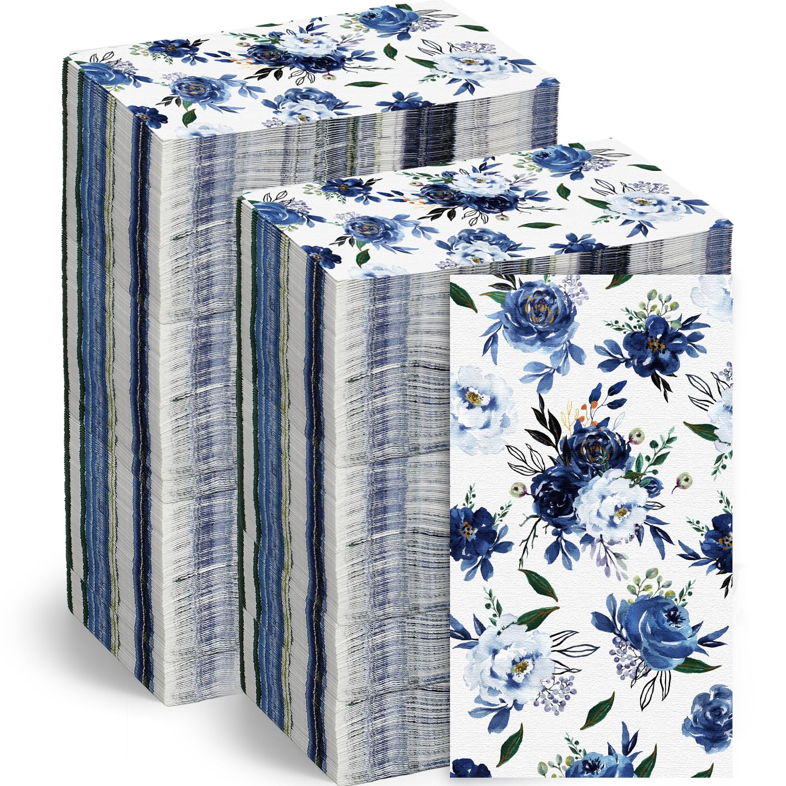 Floral Napkins Disposable Hand Towels Flower Napkins Disposable Paper Guest Napkins Decorative Paper Towels for Bathroom Wedding Birthday Baby Shower Kitchens Table (Navy Blue, 100 Pcs)