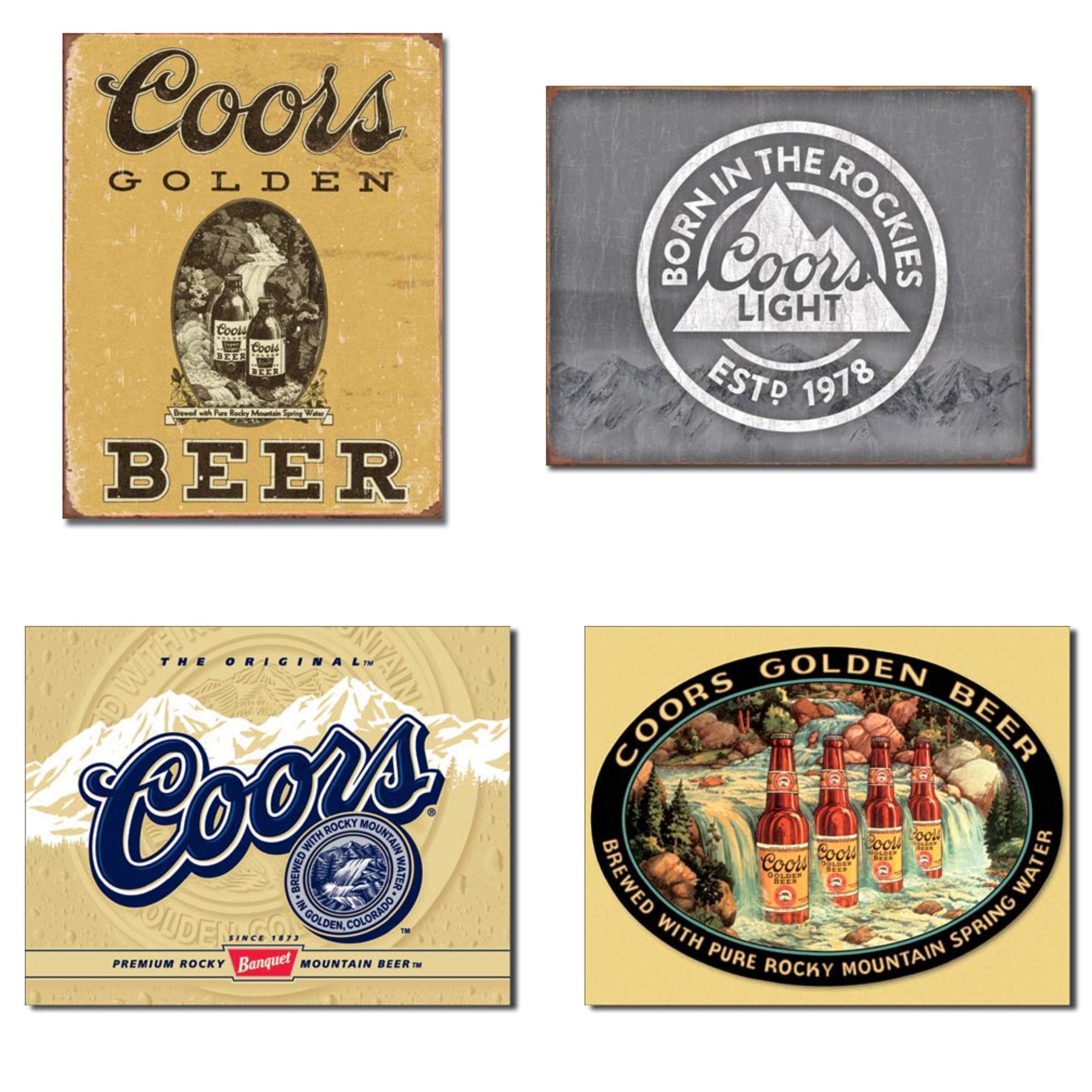 Bundle: Coors Tin Signs - Coors Golden Vintage, Coors Light Born in The Rockies, Coors Label and Coors Waterfall