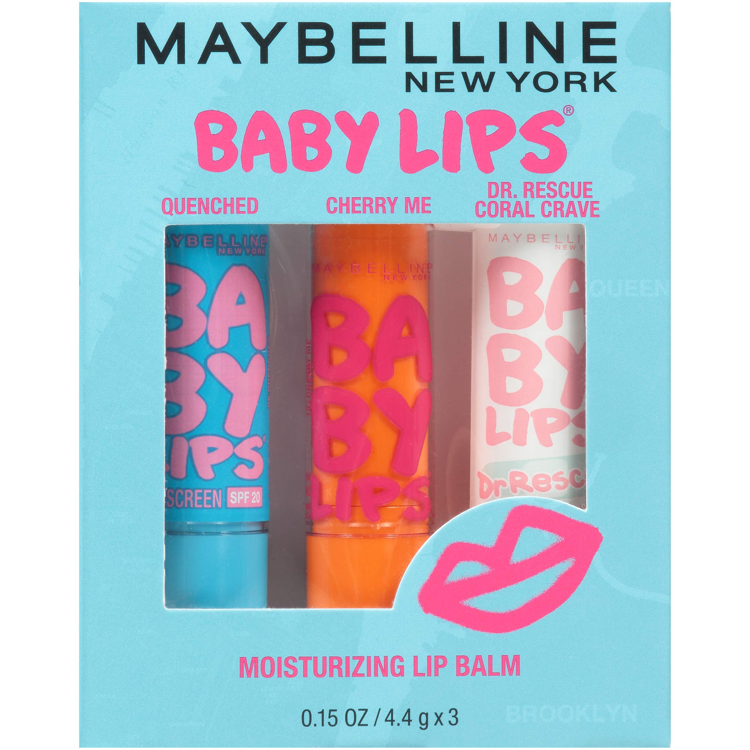 MAYBELLINENew York Baby Lips Moisturizing Lip Balm 3-pack, Lip Care Essentials, 3 Shades