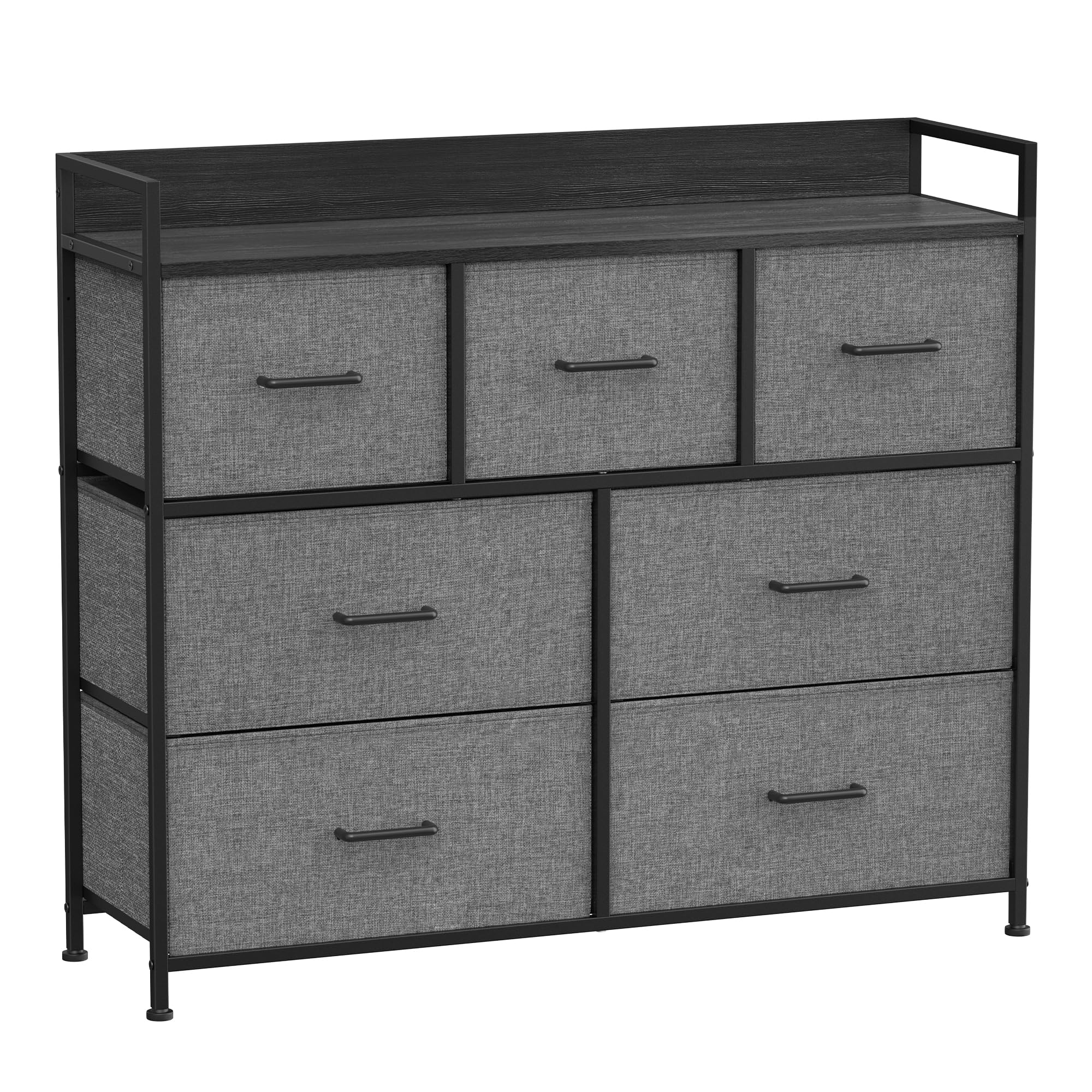 SONGMICS Chest of Drawers, Bedroom Cabinet, 7 Fabric Drawers with Handles, Metal Frame, Slate Grey and Anthracite Grey LTS523G22