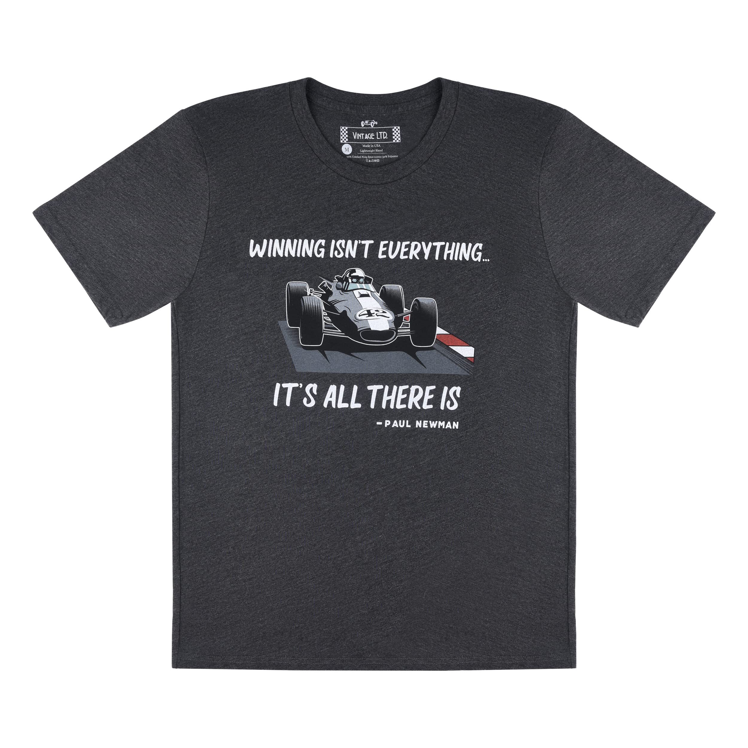 Vintage Ltd.Men’s Vintage Retro Indy Car Racing T-Shirt - Winning is Everything- Paul Newman Tee (Heather Charcoal Grey)