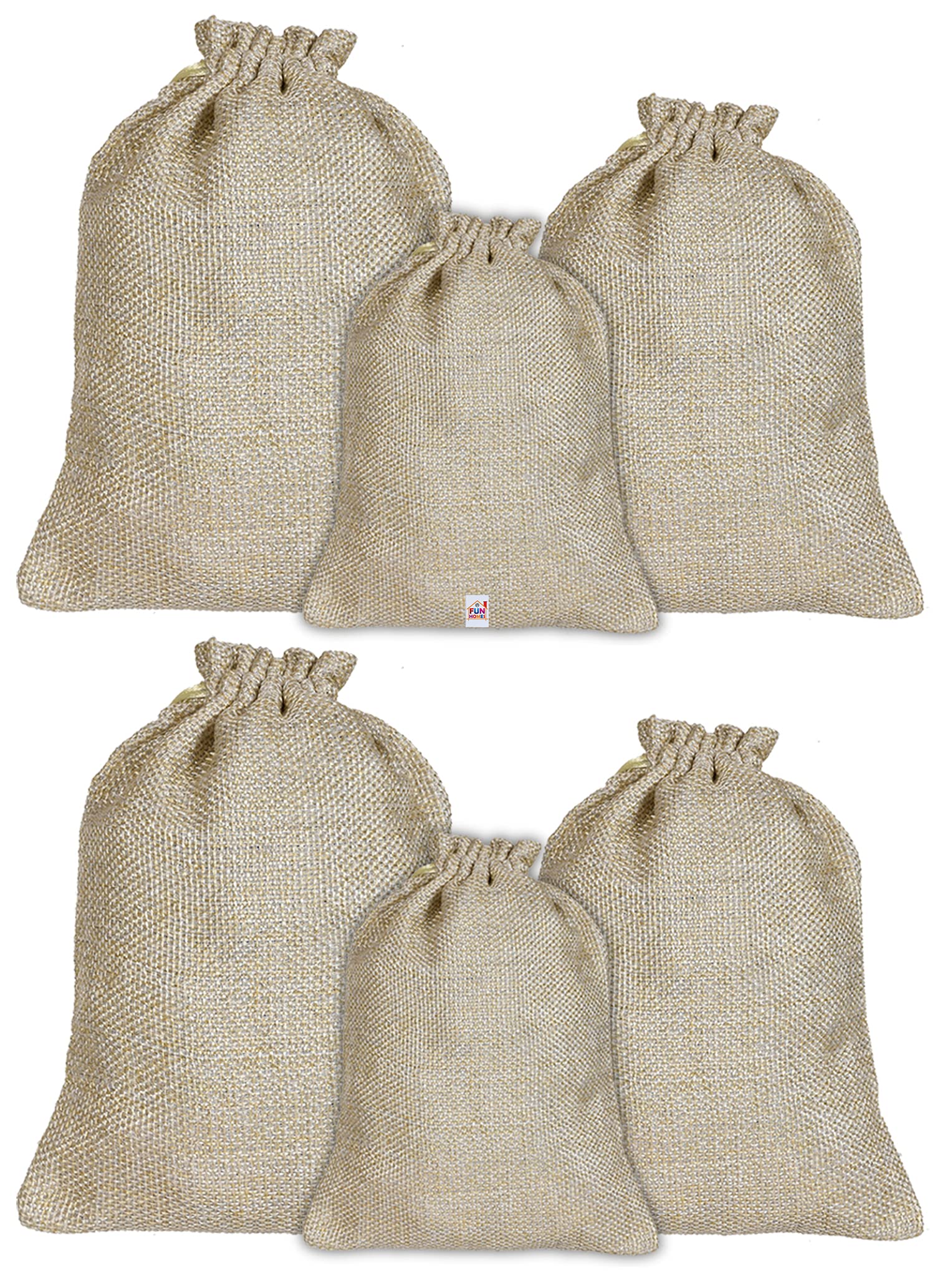 Fun Homes Potli Gift Bags Wedding Hessian Jute Bags Linen Jewelry Pouches with Drawstring for Birthday, Party, Wedding Favors,Small,Medium,Large-Set of 6 (Gold) (HS_36_FUNHOMES019538)