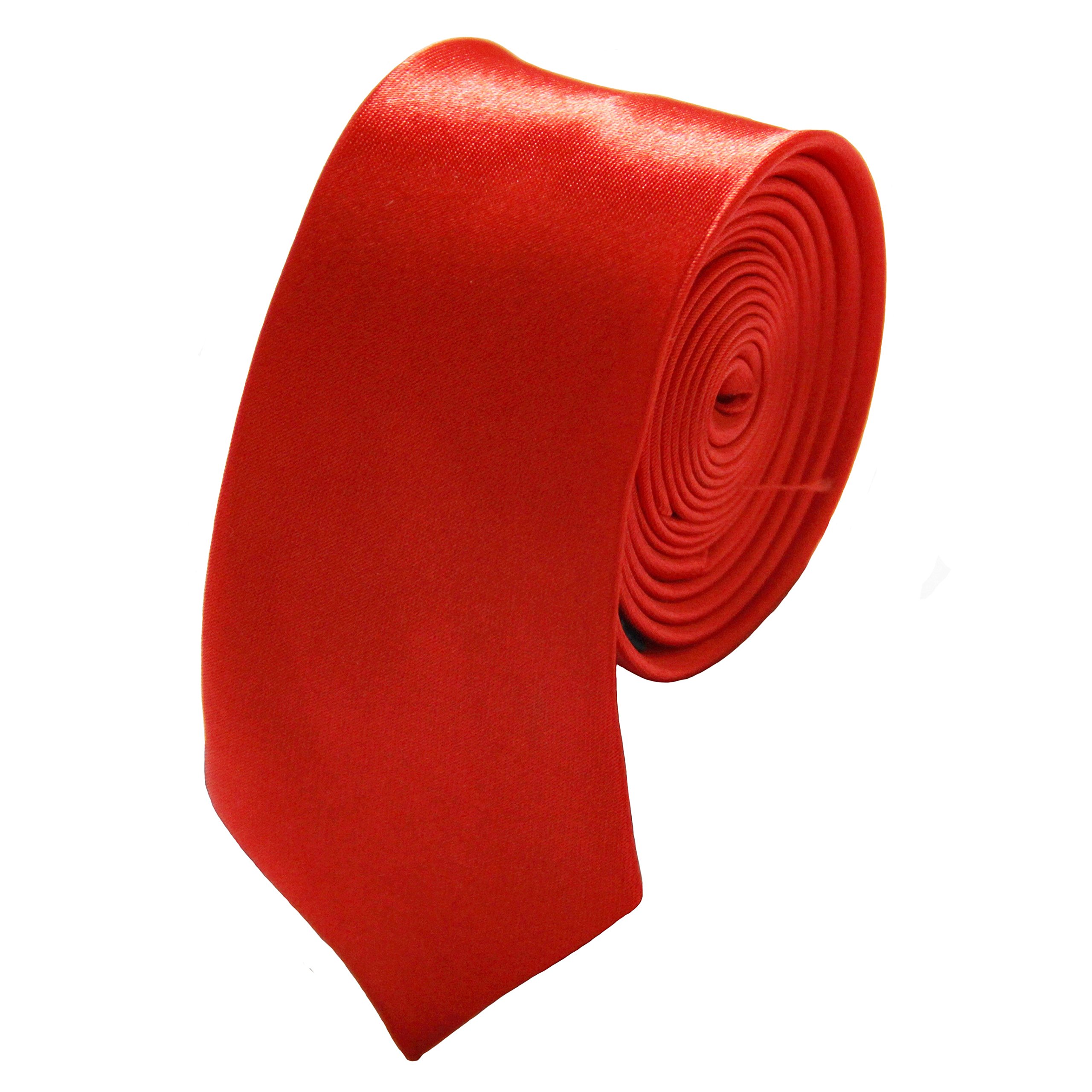 Soophen Mens Solid Color 2" Skinny Tie- Red