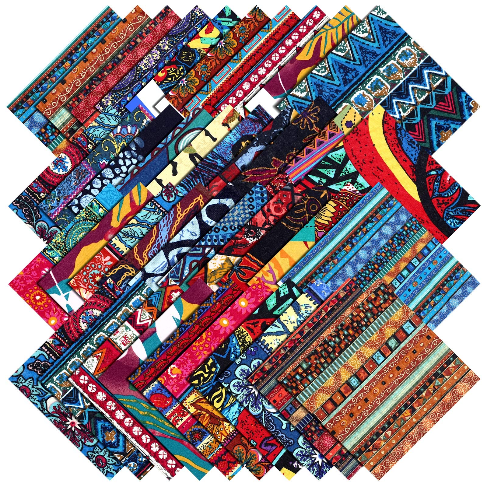 Mixweer 40 Pcs 10 x 10 Inch African Print Fabric Indian Cotton Fabric Indian Block Print Fabric Squares Vintage Multicolor Ethnic Style Decorative Fabric for Quilting Sewing Patchwork DIY Craft