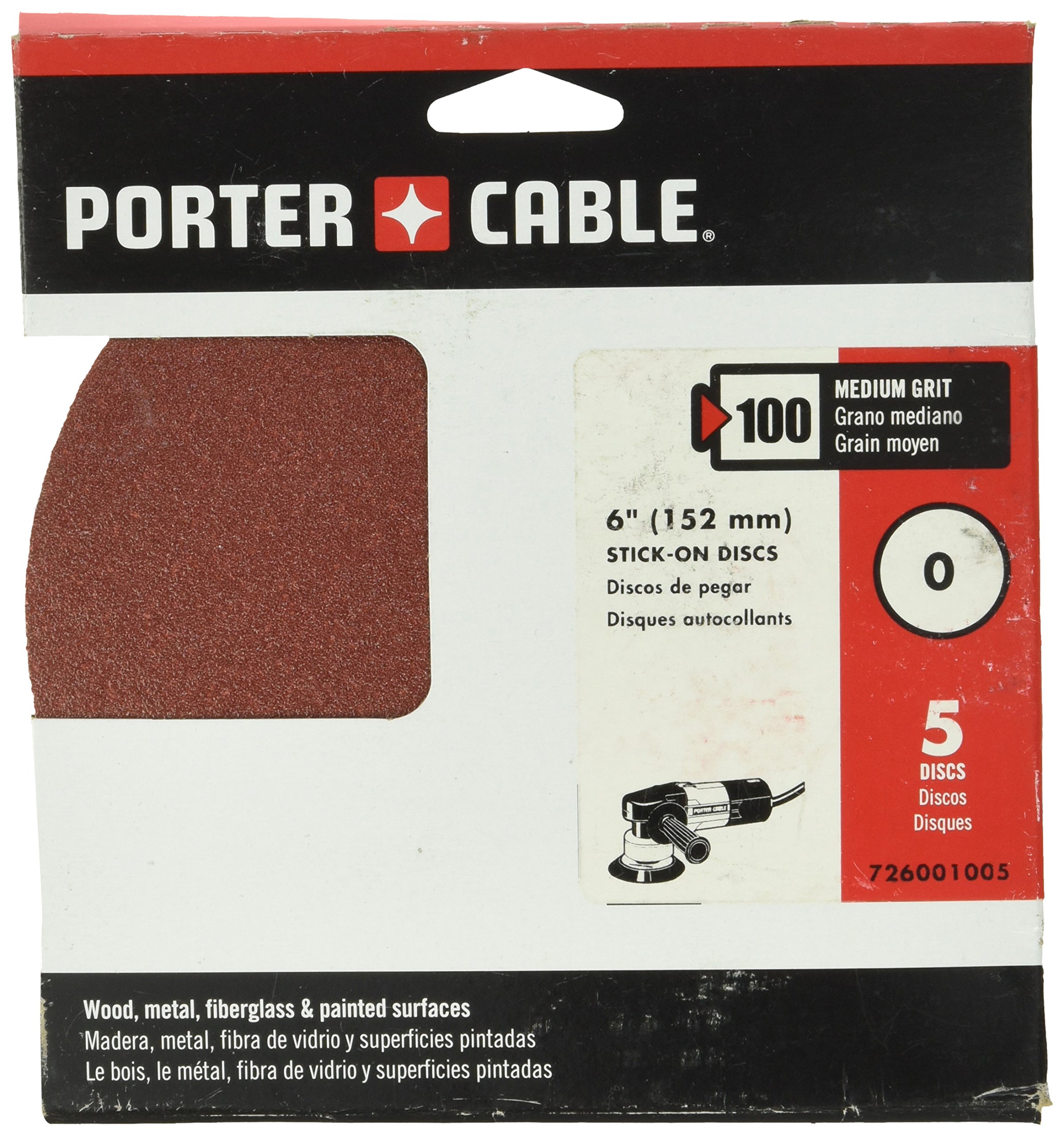 PORTER-CABLE 726001005 No.100 6-Inch Psa No-Hole Disc, 5-Pack