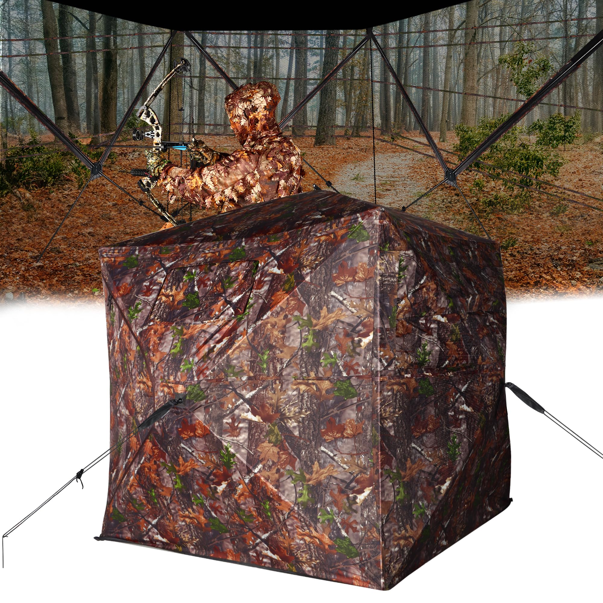 Hunting Blind, Ground Blinds for Deer Hunting 2-3 Person,Noise-Free Durable Pop-Up Ground Blinds with Carrying Bag Deer & Turkey Hunting