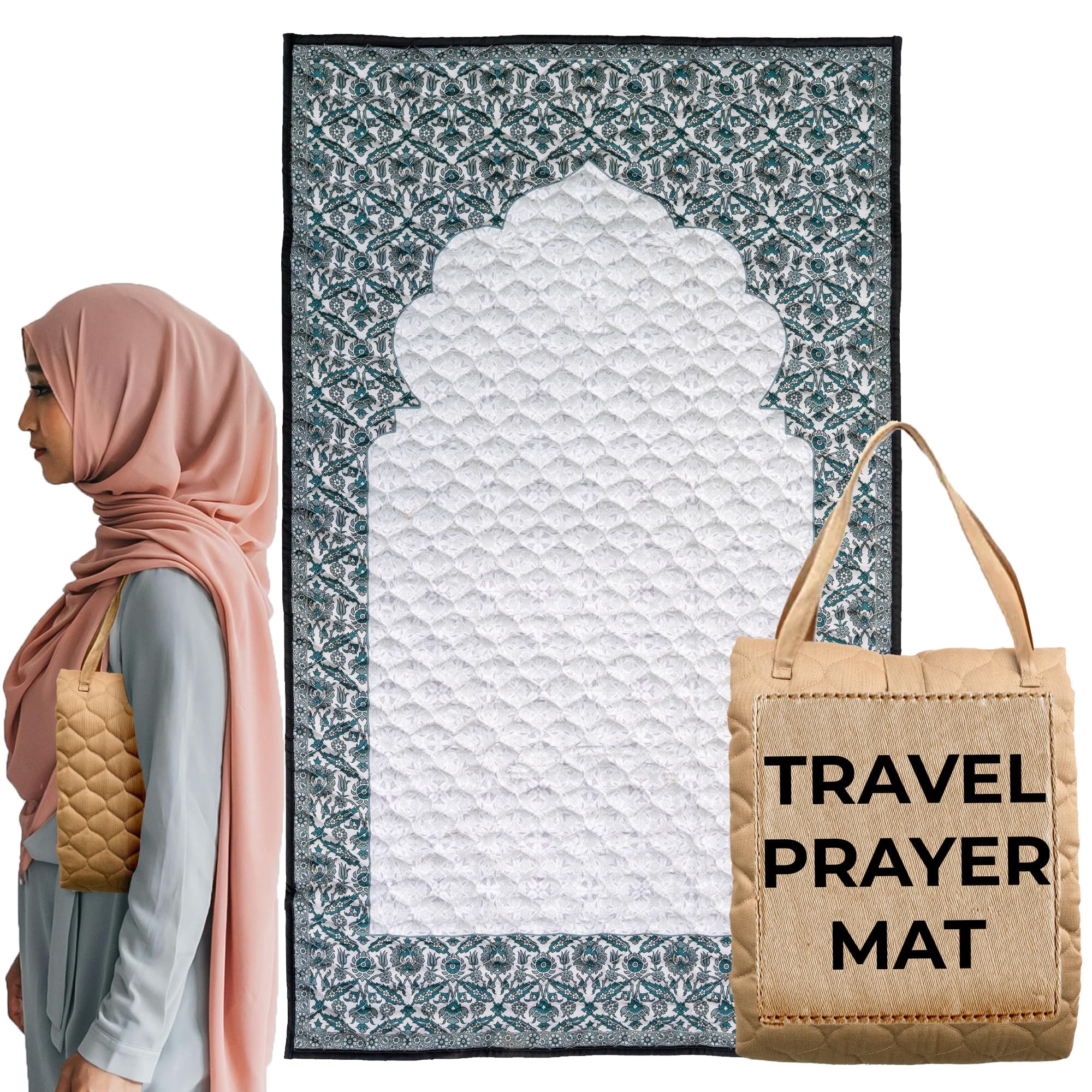 Portable Prayer Mat - Padded & Foldable Muslim Prayer Rug - Machine Washable Prayer Mat - Ideal for Home, Office, & Travel Use - Prayer Mat Thick - Premium Cotton Prayer Mat For Ultimate Comfort