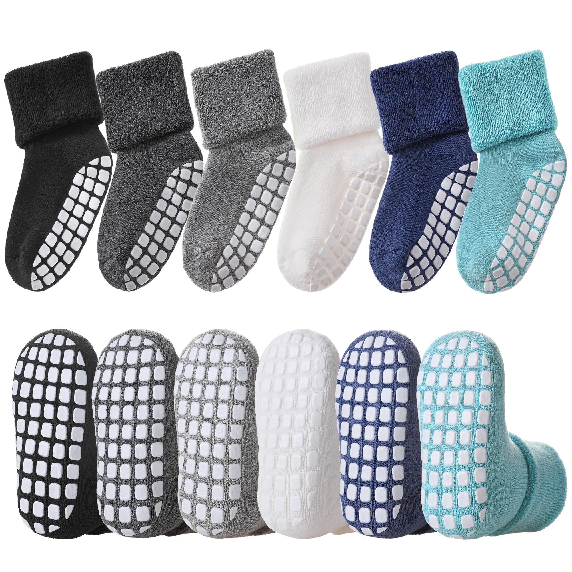 LANLEO Baby Girls Boys Non Slip Socks with Grips Toddler Kids Unisex Warm Thick Cotton Ankle Crew Socks with Grippers