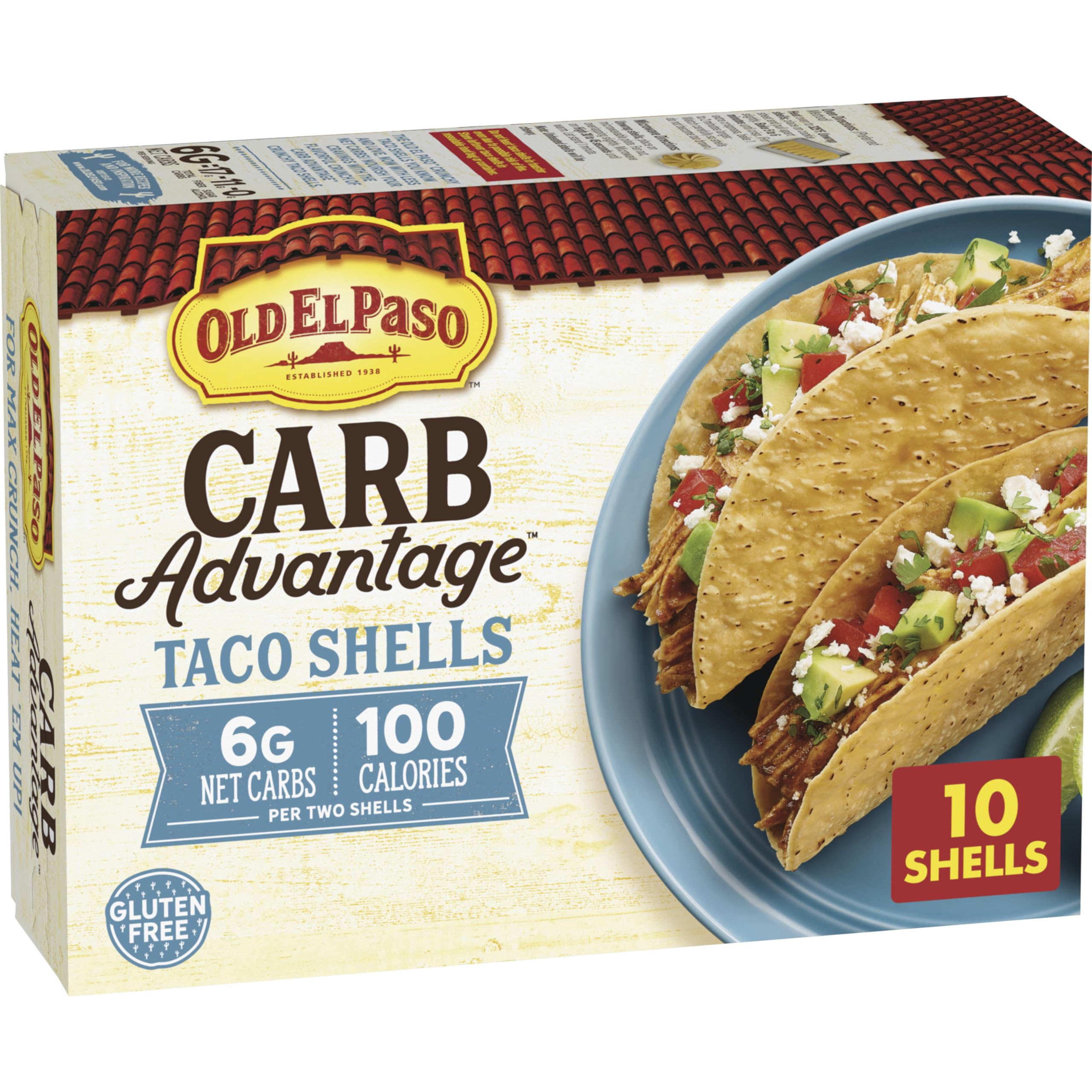 Old El Paso Carb Advantage Taco Shells, 6g Net Carbs, 100 Calories, Gluten Free Crunchy Taco Shells, 10 Count, 4.6 oz