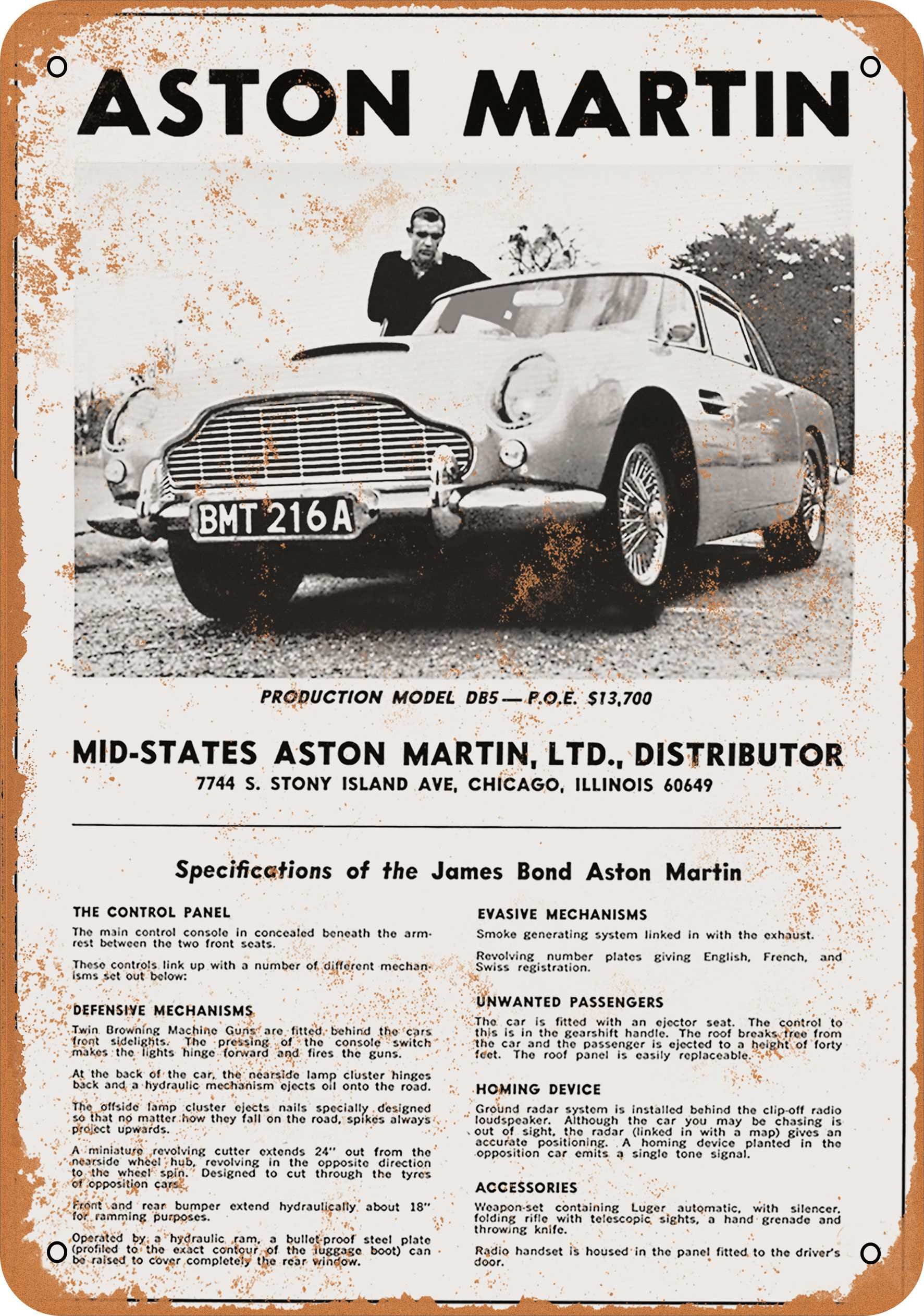 8 x 12 Metal signage - 1966 James Bond Aston Martin - Vintage look