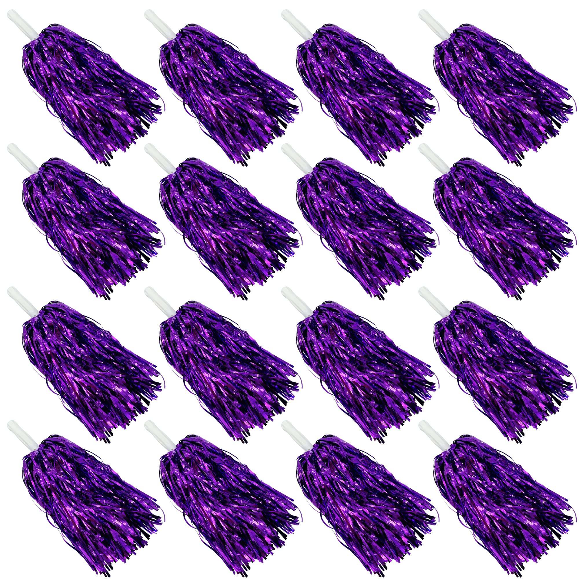 16PCS Cheerleading Pom Poms Metallic Foil Plastic Pom Poms with Baton Handle for Game Sports Squads Dancing Party Football Basketball Club Spirit Sports Stage Performance Celebration (purple)