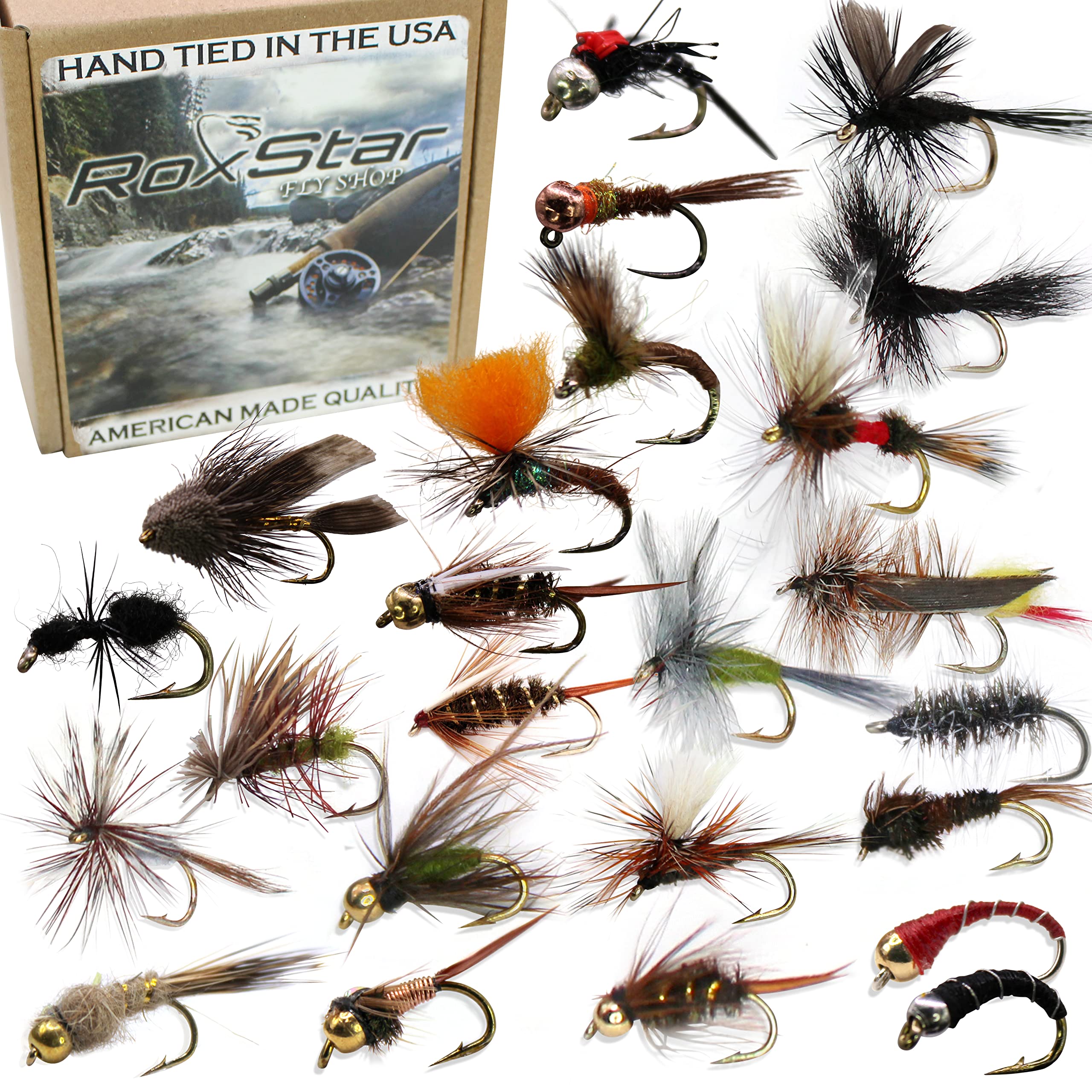 RoxStar Fly Shop Trophy Trout 24pk | Top Wet & Dry Flies for Trout. | Trout Flies Proven Nationwide to Catch Fish! | Tied in-House Never Outsourced! Proud Partner of Trout Unlimited