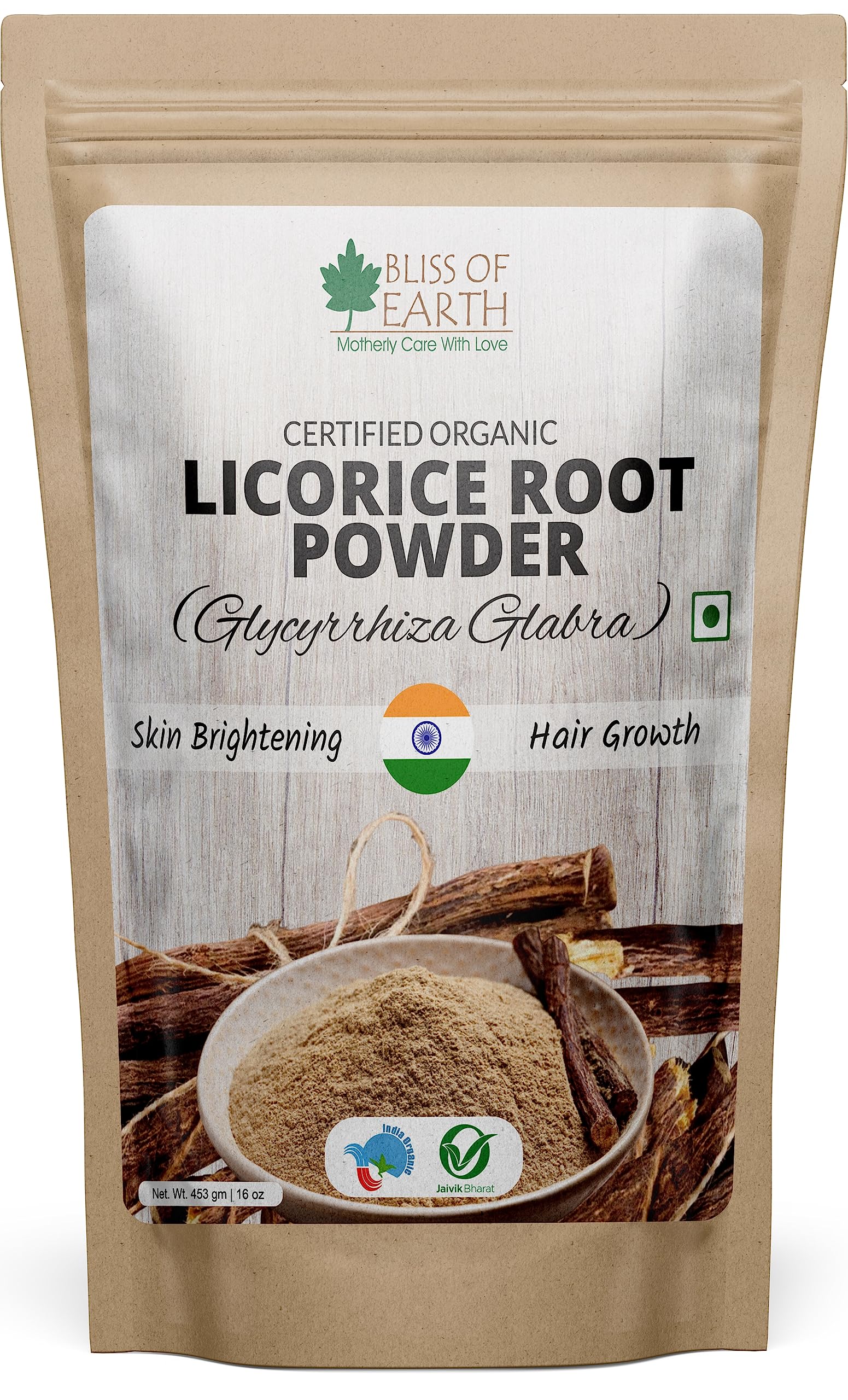 Bliss of Earth Organic Licorice Root Powder For Eating Mulethi Powder For Digestion Skin Whitening Hair & face 453 gm