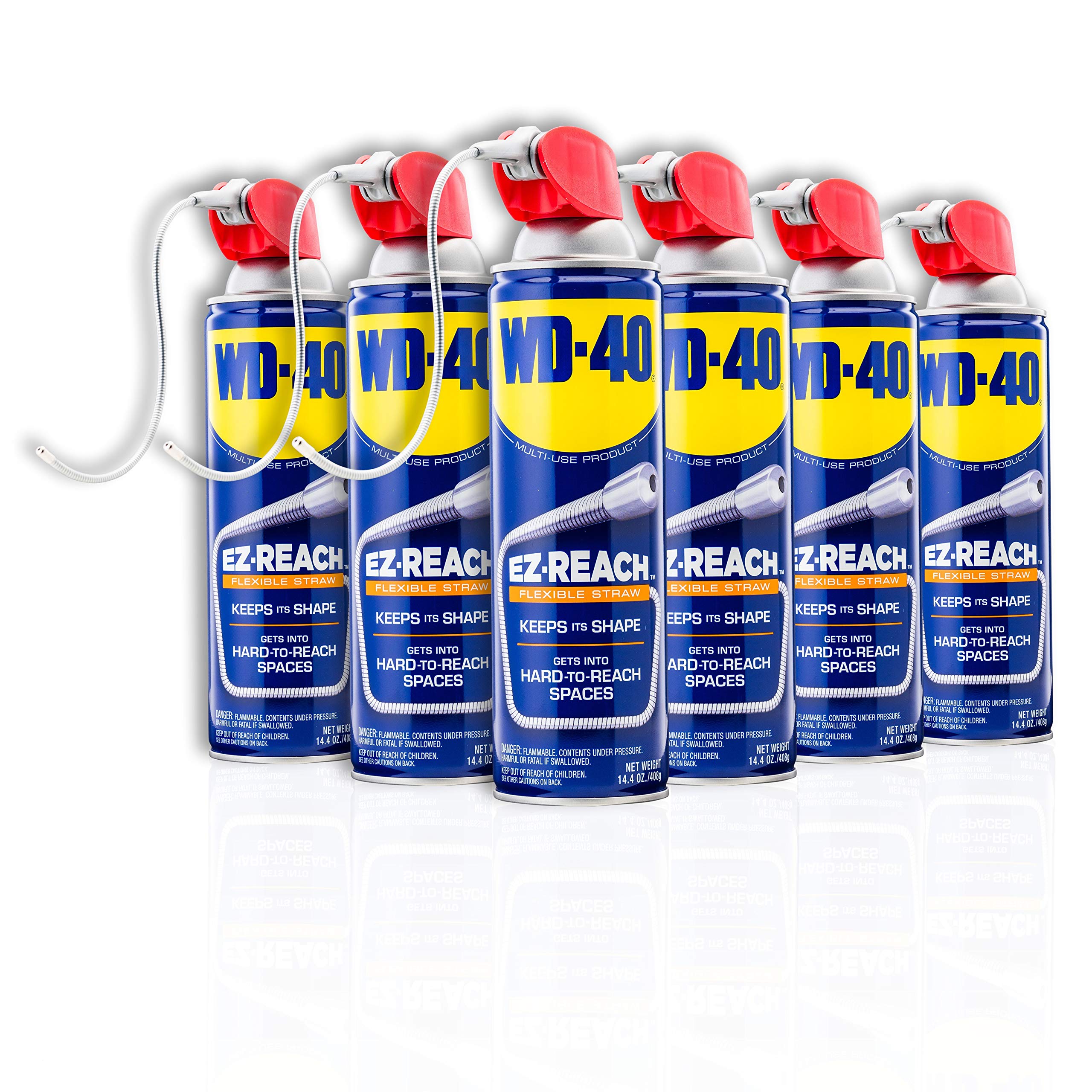 WD-40 Original Formula, Multi-Use Product, EZ-REACH Flexible Straw, 14.4 OZ [6-Pack]