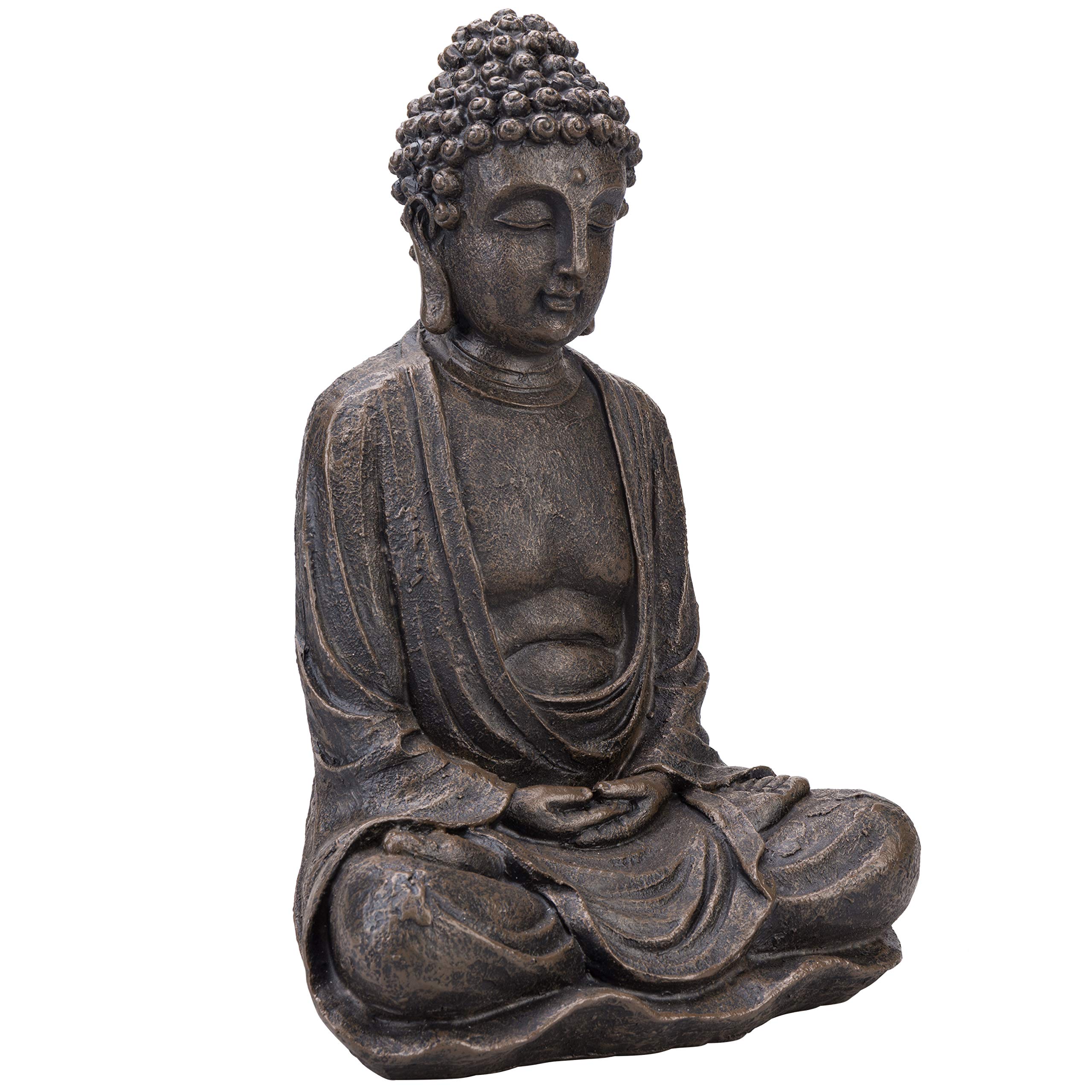 MyGift 10 inch Decorative Resin Bronze Meditation Buddha Seated Shakyamuni Figure, Home Spa Decor Spiritual Figurine Zen Decoration