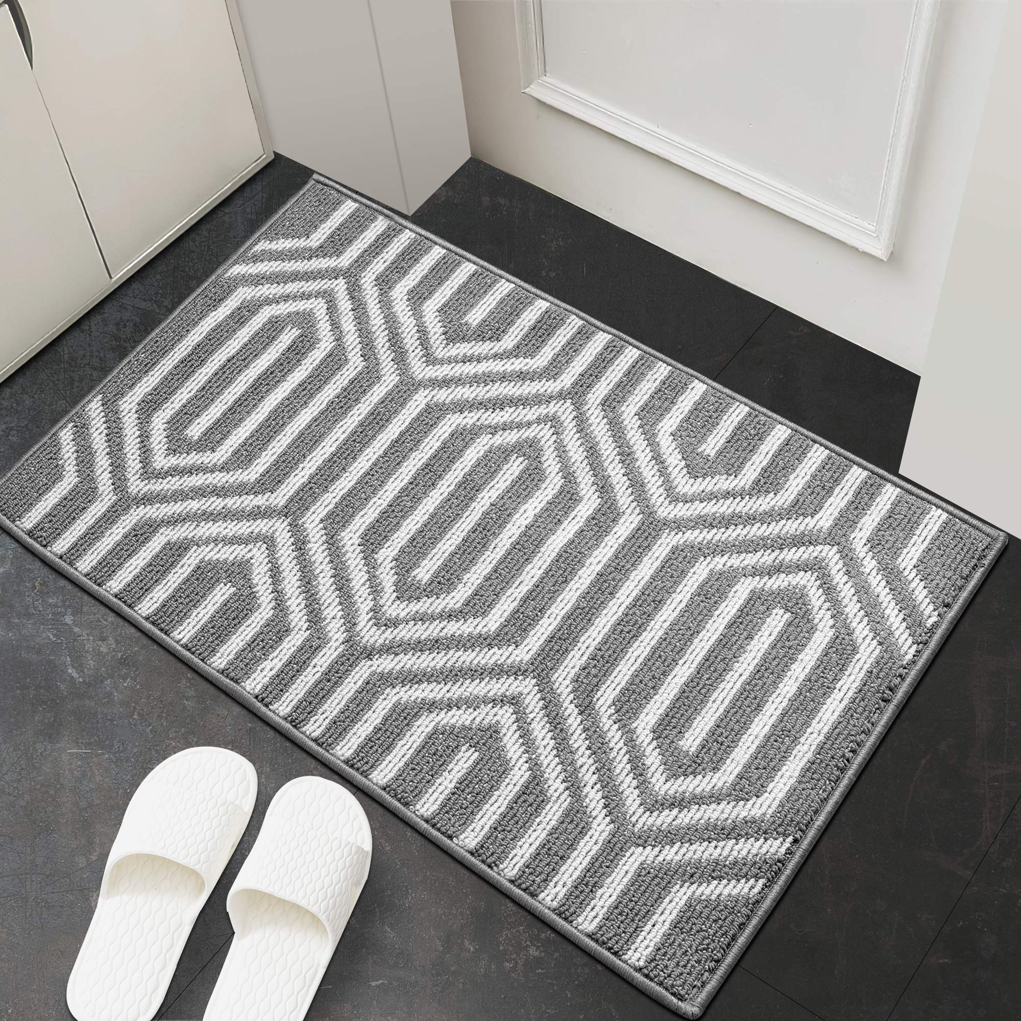 Indoor Doormat,24”x35” Front Back Door Mat Rubber Backing Non Slip Door Mats Absorbent Resist Dirt Entrance Doormat Inside Floor Mats Area Rug for Entryway Machine Washable Low-Profile(Grey)