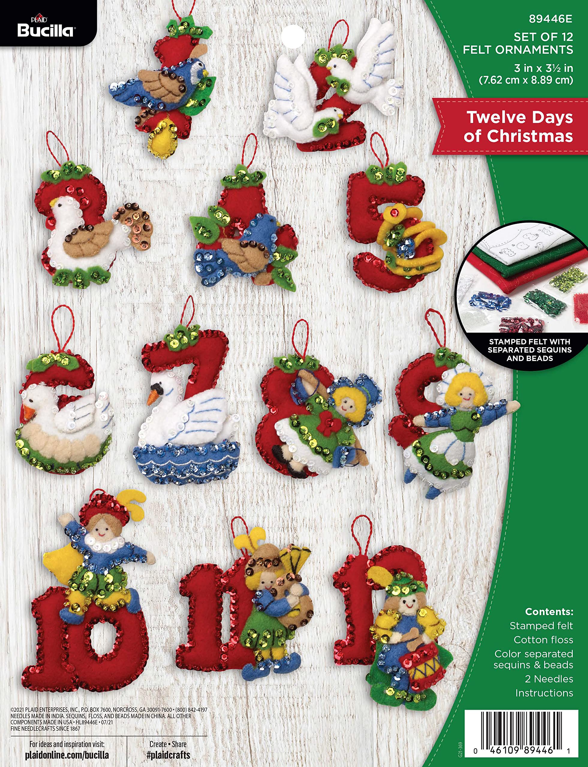 Bucilla Felt Ornaments KIT 12, Twelve Days of Christmas