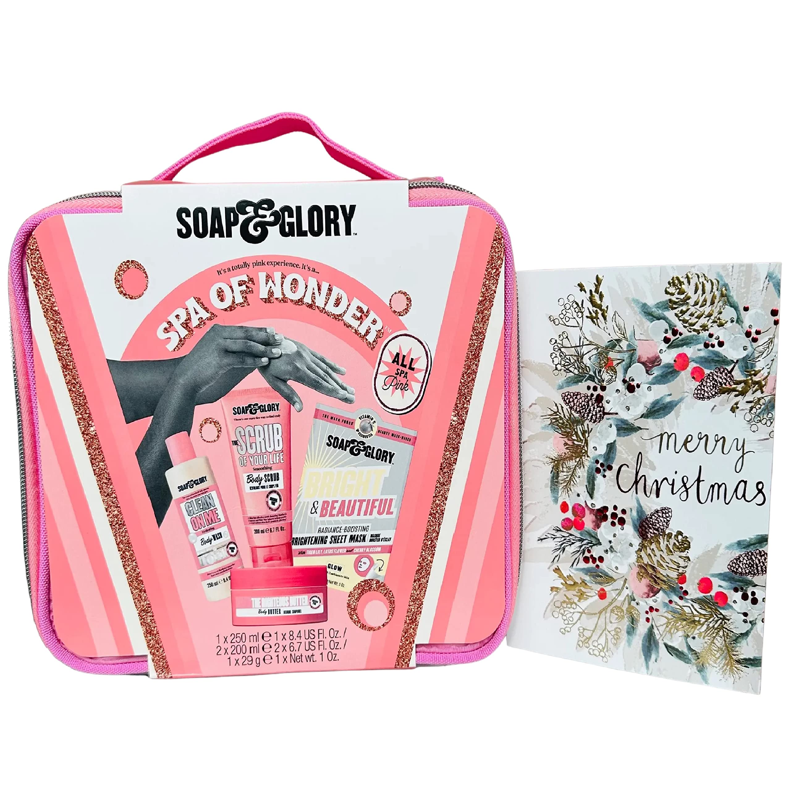 Soap & Glory Spa Gifts Set - Glorious Bath Pamper Handbag with Unique Topline Thank You Card. Bath Set for Special Occasion, Stocking Fillers, Birthday Gifts for Her, Mother's Day.