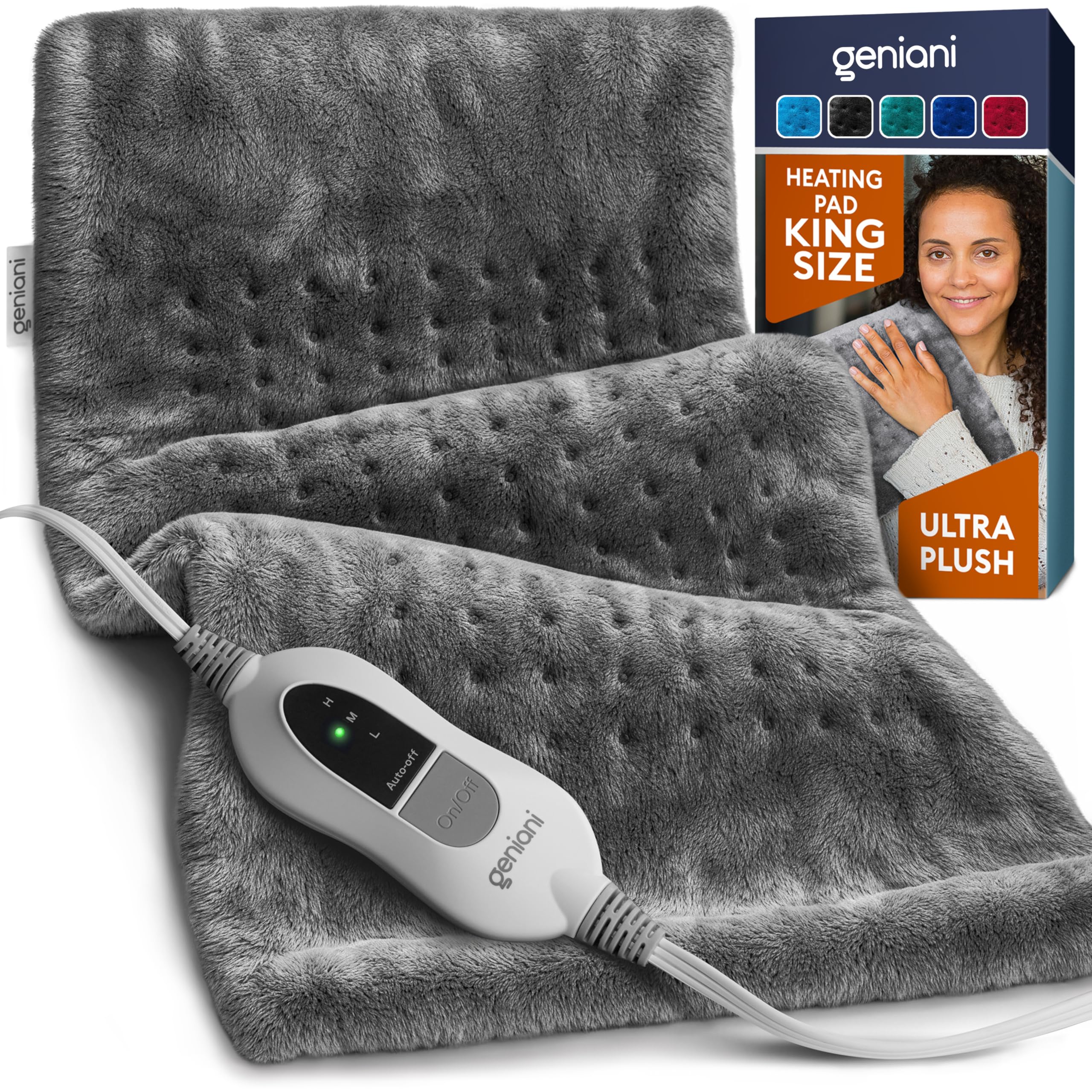 GENIANI Large Electric Heating Pad for Back Pain & Cramps Relief, Christmas Gifts for Mom, FSA HSA Eligible, Auto Shut Off, Machine Washable, Heat Pad for Neck & Shoulder, 12×24"