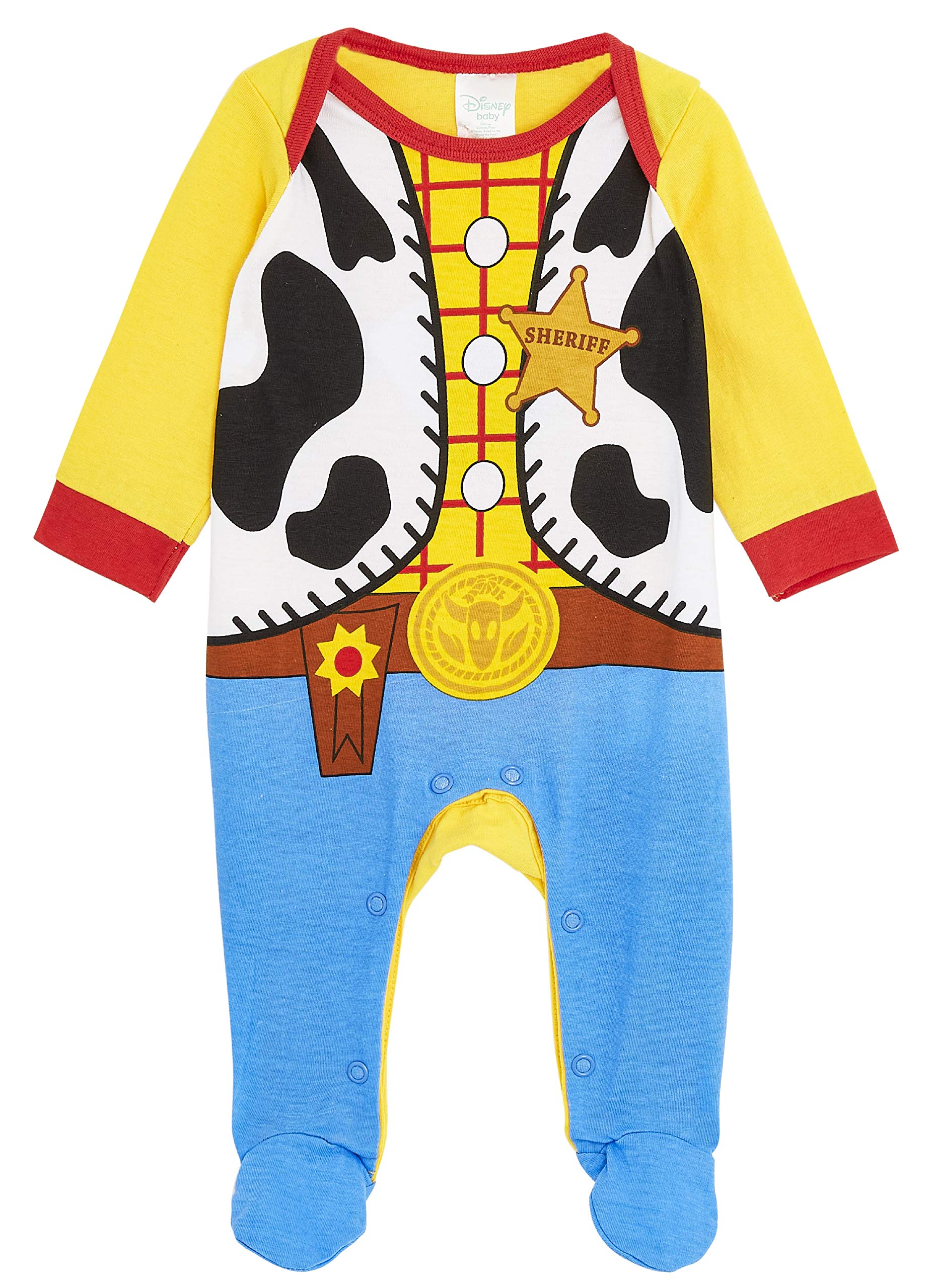 Disney Toy Story Baby Grows, 100% Cotton Baby Clothes, Woody Costume for Baby Boy, Fun Toy Story Pyjamas, Long Sleeve Footed Sleepsuit