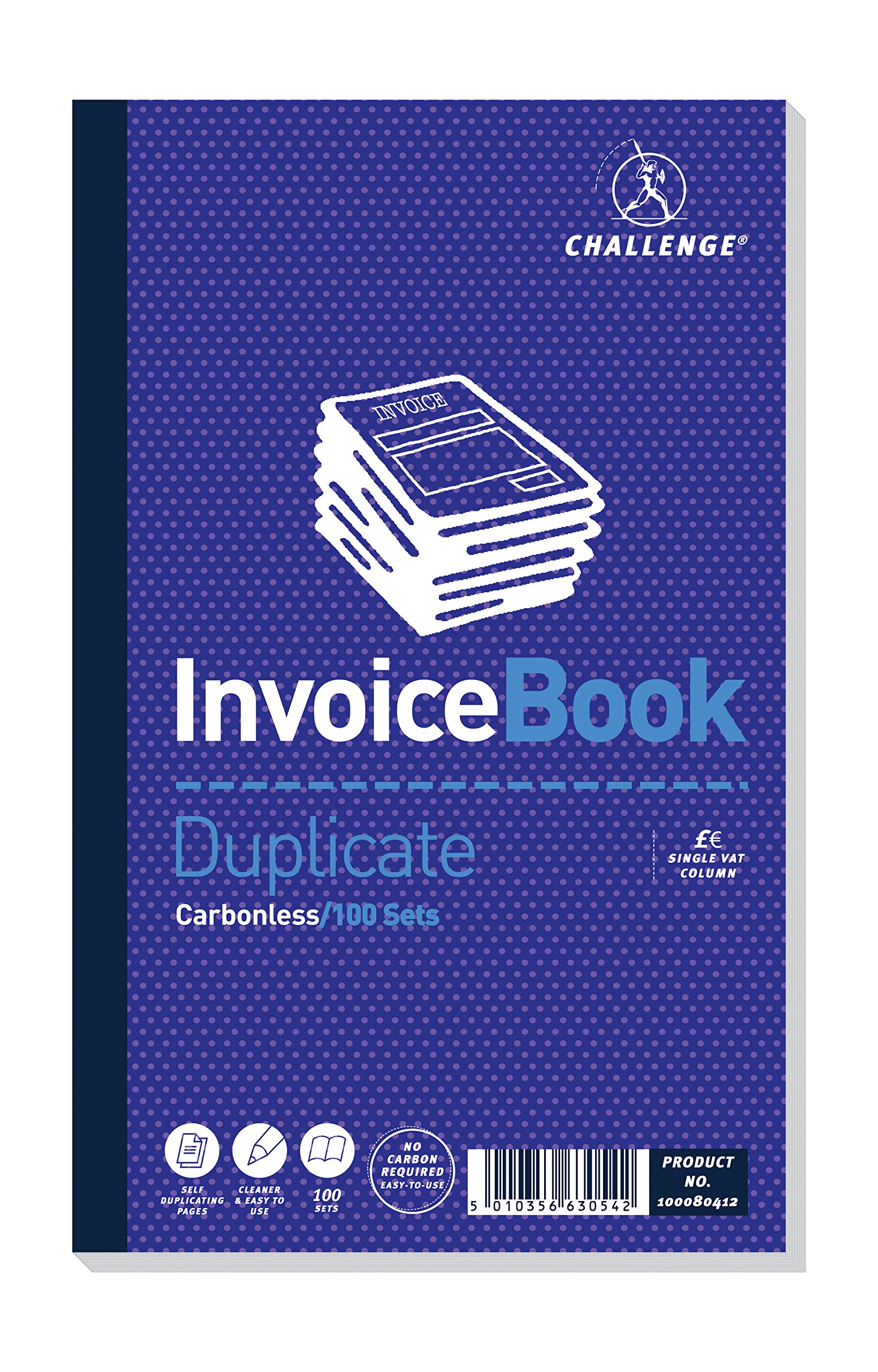 Challenge 210 x 130 mm Duplicate Invoice Book with Vat, Carbonless, 100 Pages, Set of 5