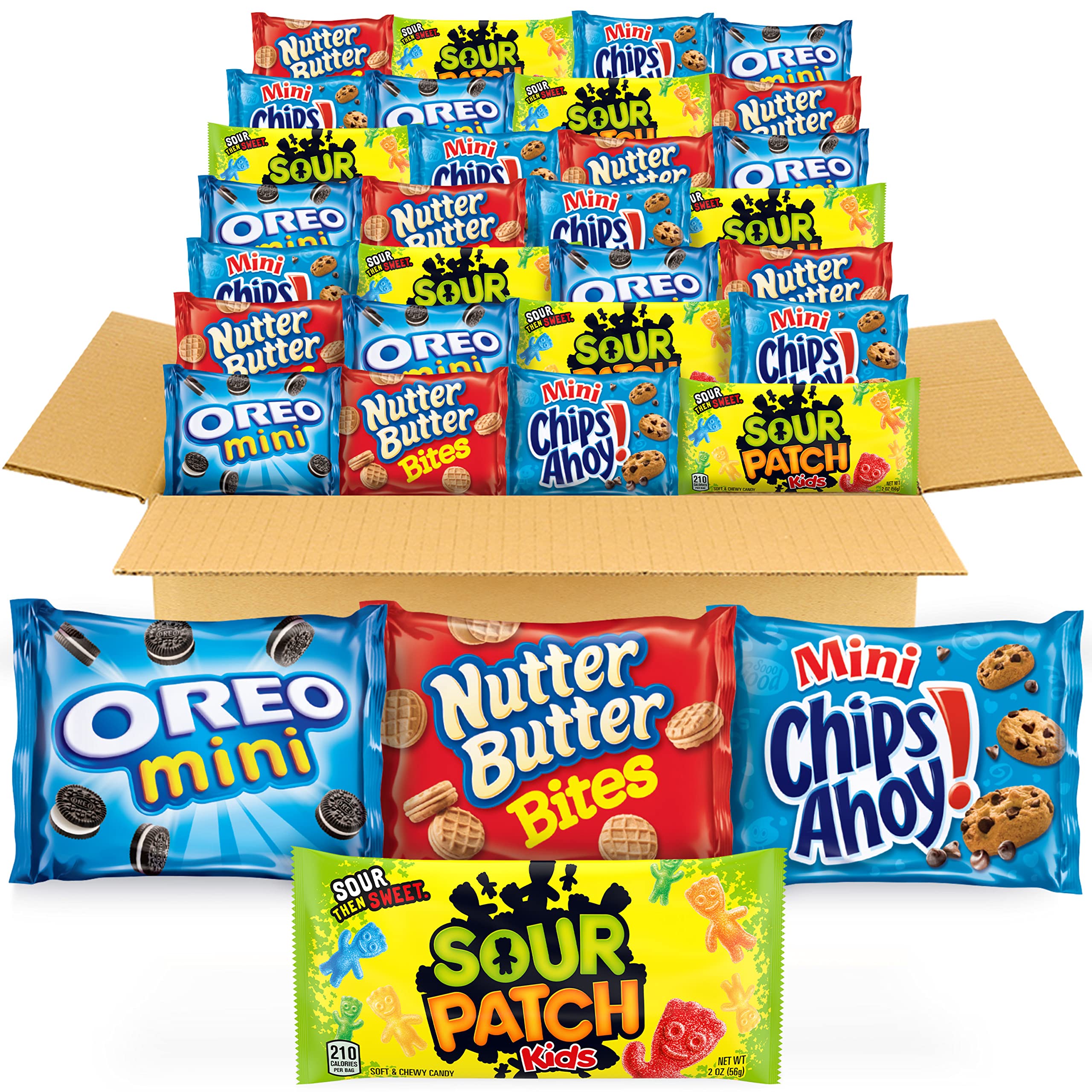 OreoMini Cookies, CHIPS AHOY! Mini Cookies, SOUR PATCH KIDS Candy & Nutter Butter Bites Cookies & Candy Variety Pack, 32 Snack Packs