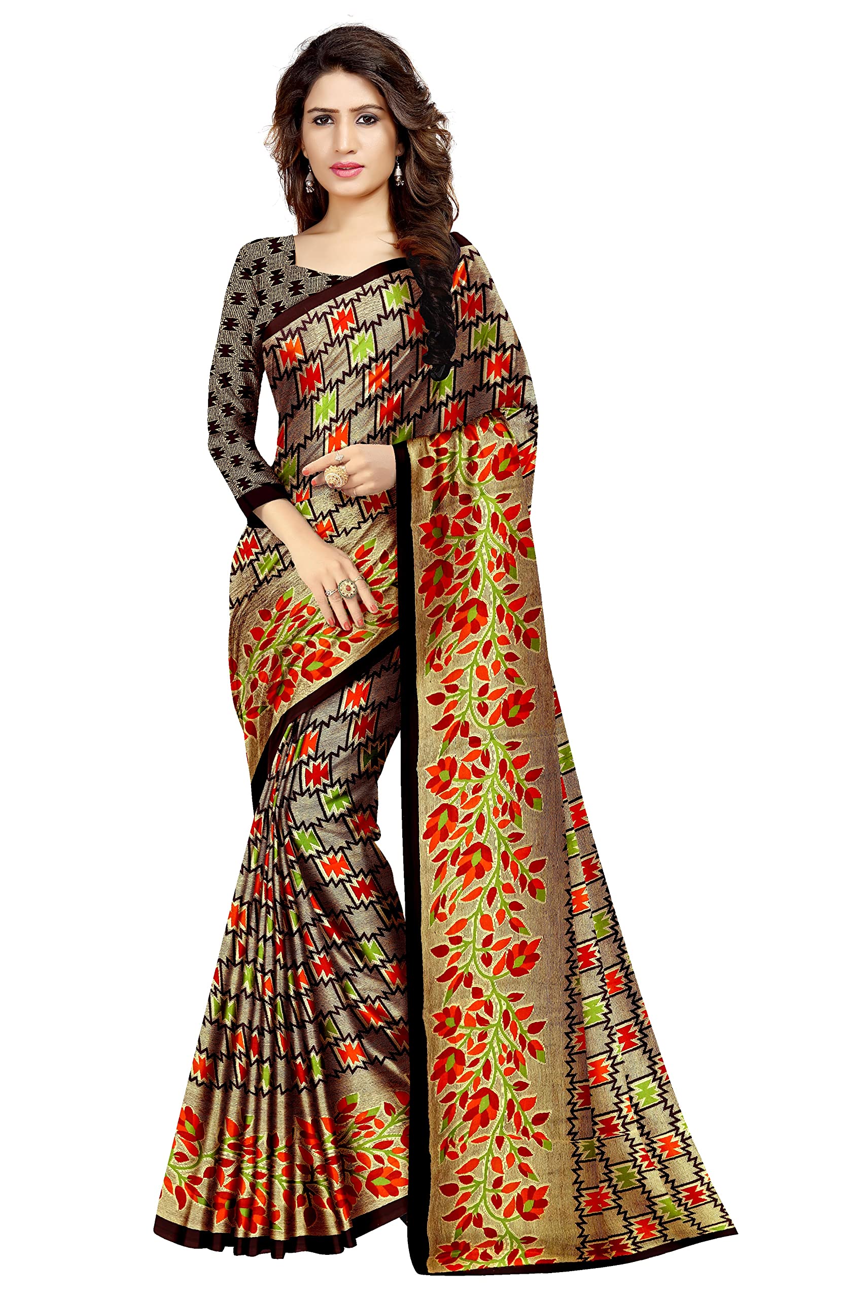 AvishaBeige N Multicolor Reniyal Block Print Casual Wear Saree