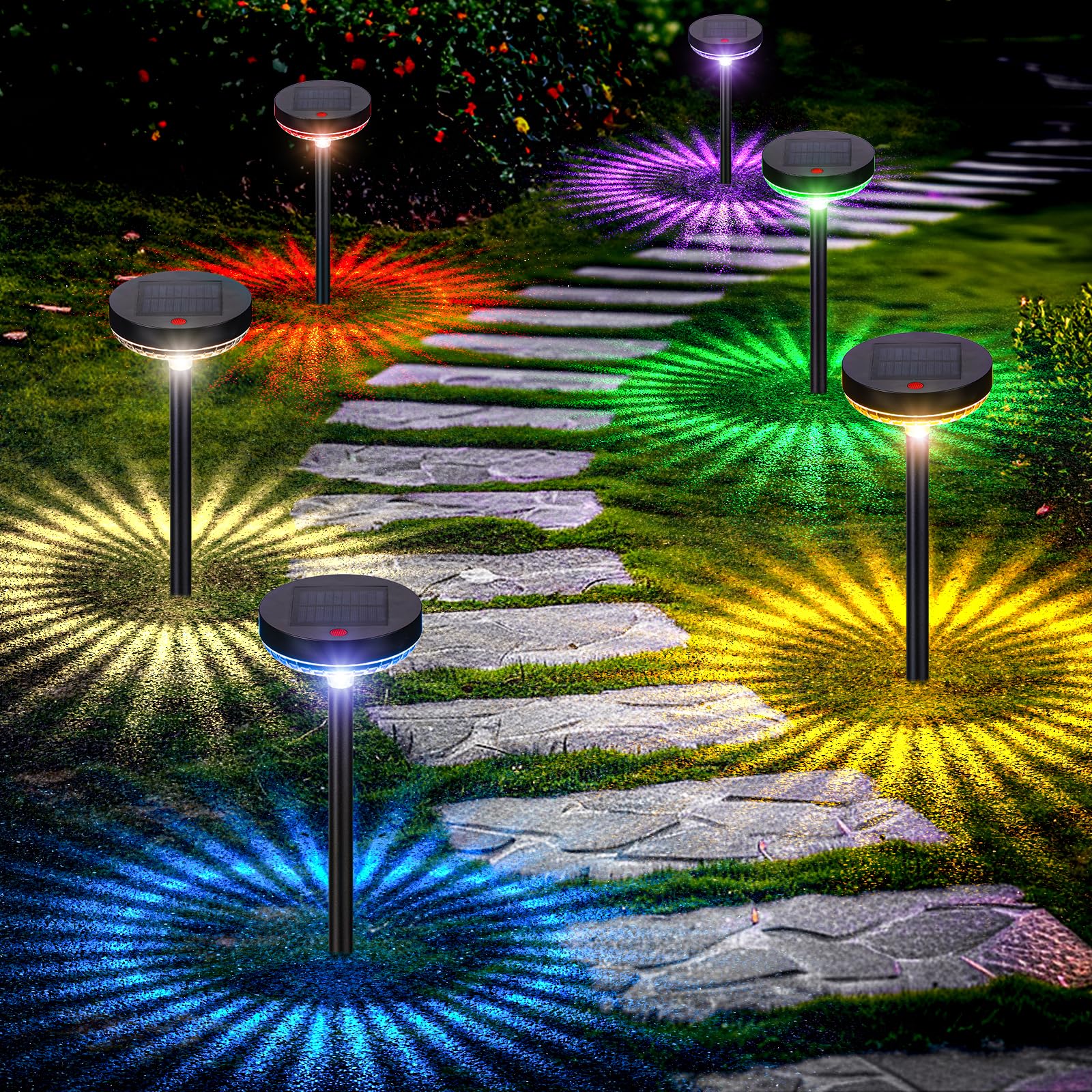 Bright Solar Outdoor Pathway Lights 2 Packs, Warm White & Color Changing Solar Lights Outdoor Waterproof, LED Solar Powered Garden Lights for Outside Walkway Yard Backyard Lawn Landscape